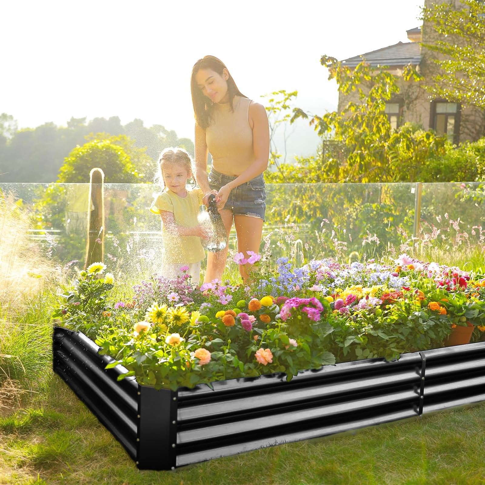 Land Guard 3 Pack 8×4×1ft Galvanized Metal Raised Garden Bed, Metal Planter Kit Box Outdoor for Deep-Rooted Vegetables, Flowers, Green and Herbs, Silver