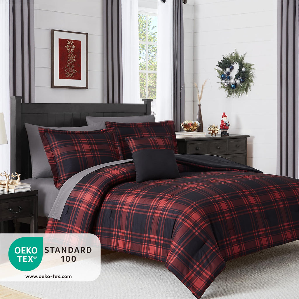 MaiRêve Plaid Twin XL Comforter Set Navy Blue 5 Pieces Dorm Bed in a Bag | Rustic Farmhouse Bedding Sets for Boys Teen with Sheets, Pillowcase & Sham