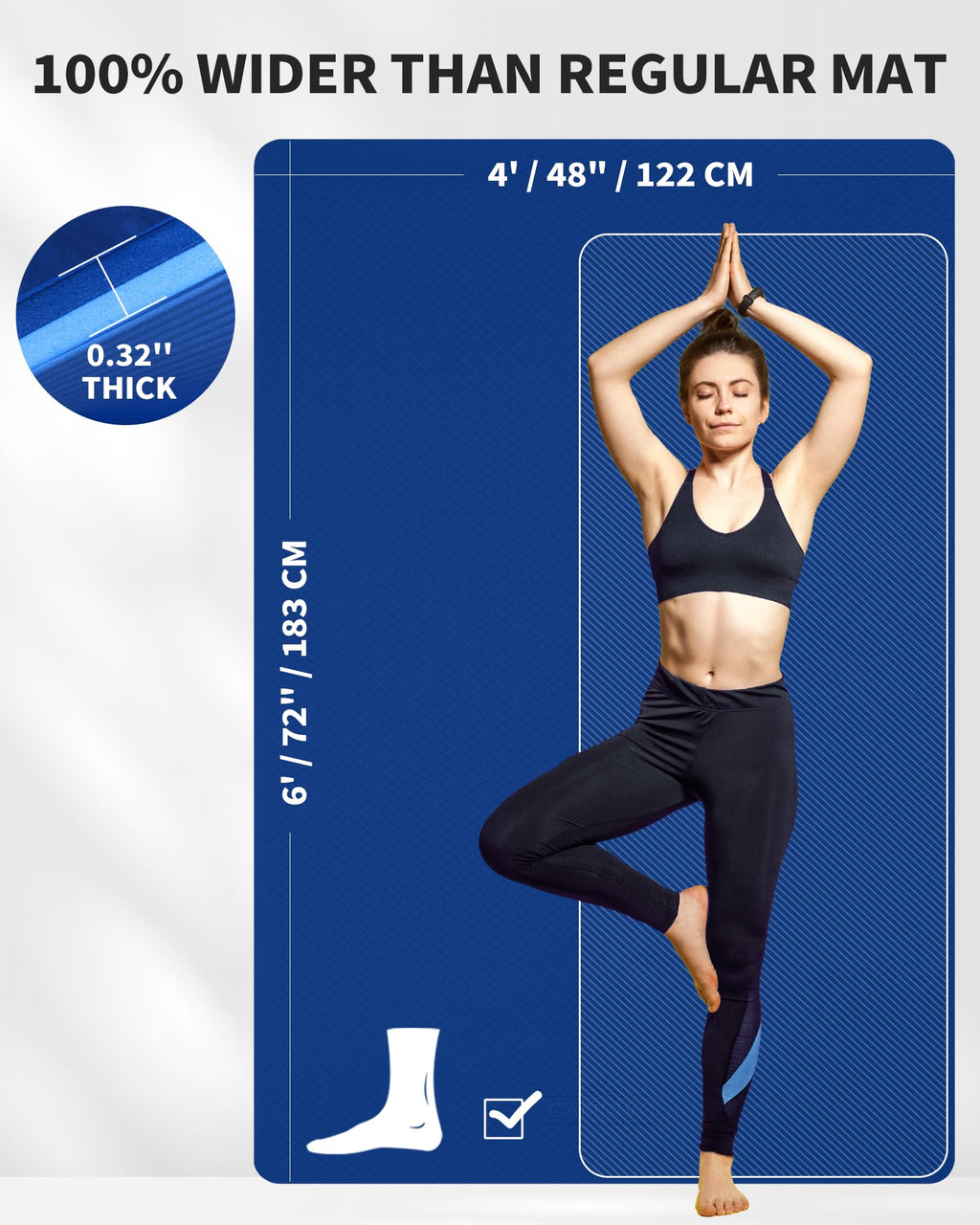 CAMBIVO Yoga Mat 72" x 48" Large Workout Mat for Home Gym Flooring | 6mm-12mm (0.24"-0.48") Extra Thick Exercise Mat for Apartment Fitness | High-Density TPE Cushioning for Joint Protection