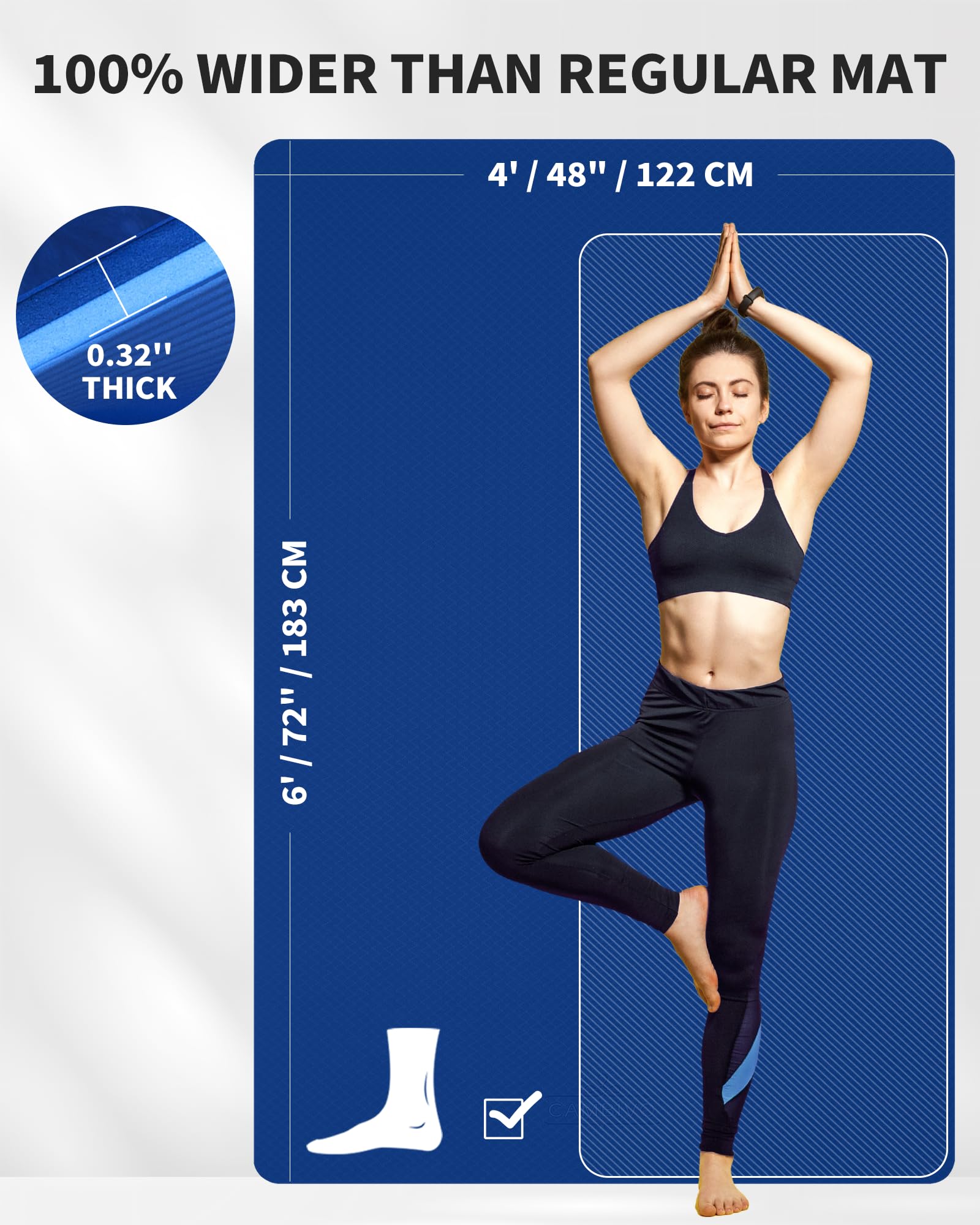 CAMBIVO Yoga Mat 72" x 48" Large Workout Mat for Home Gym Flooring | 6mm-12mm (0.24"-0.48") Extra Thick Exercise Mat for Apartment Fitness | High-Density TPE Cushioning for Joint Protection