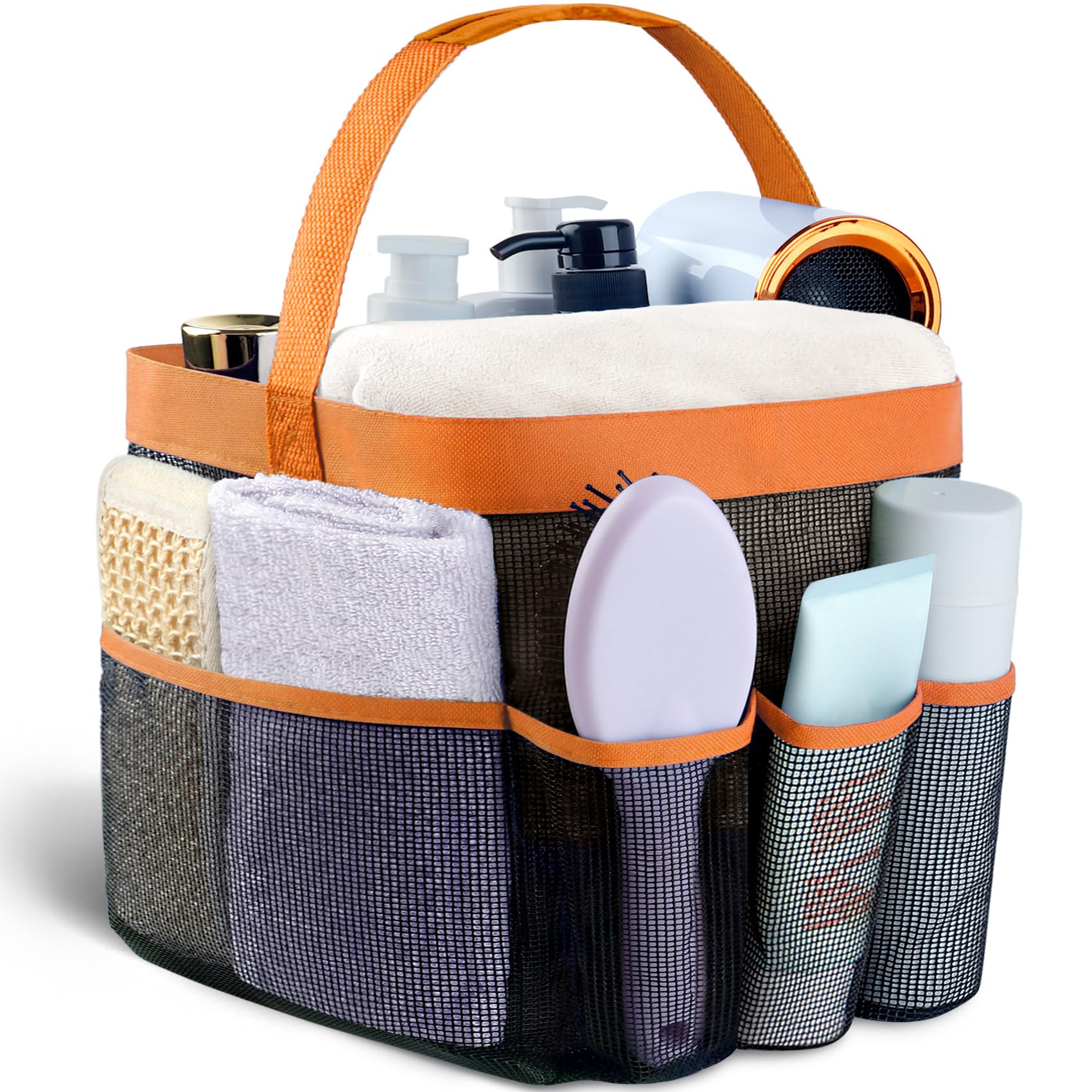 Attmu Mesh Shower Caddy Portable for College Dorm Room Camping Essentials, Shower Caddy Dorm with 9-Pockets, Large Capacity Hanging Basket Bathroom Bag for Toiletry, Swimming, Gym, Camp, Beach