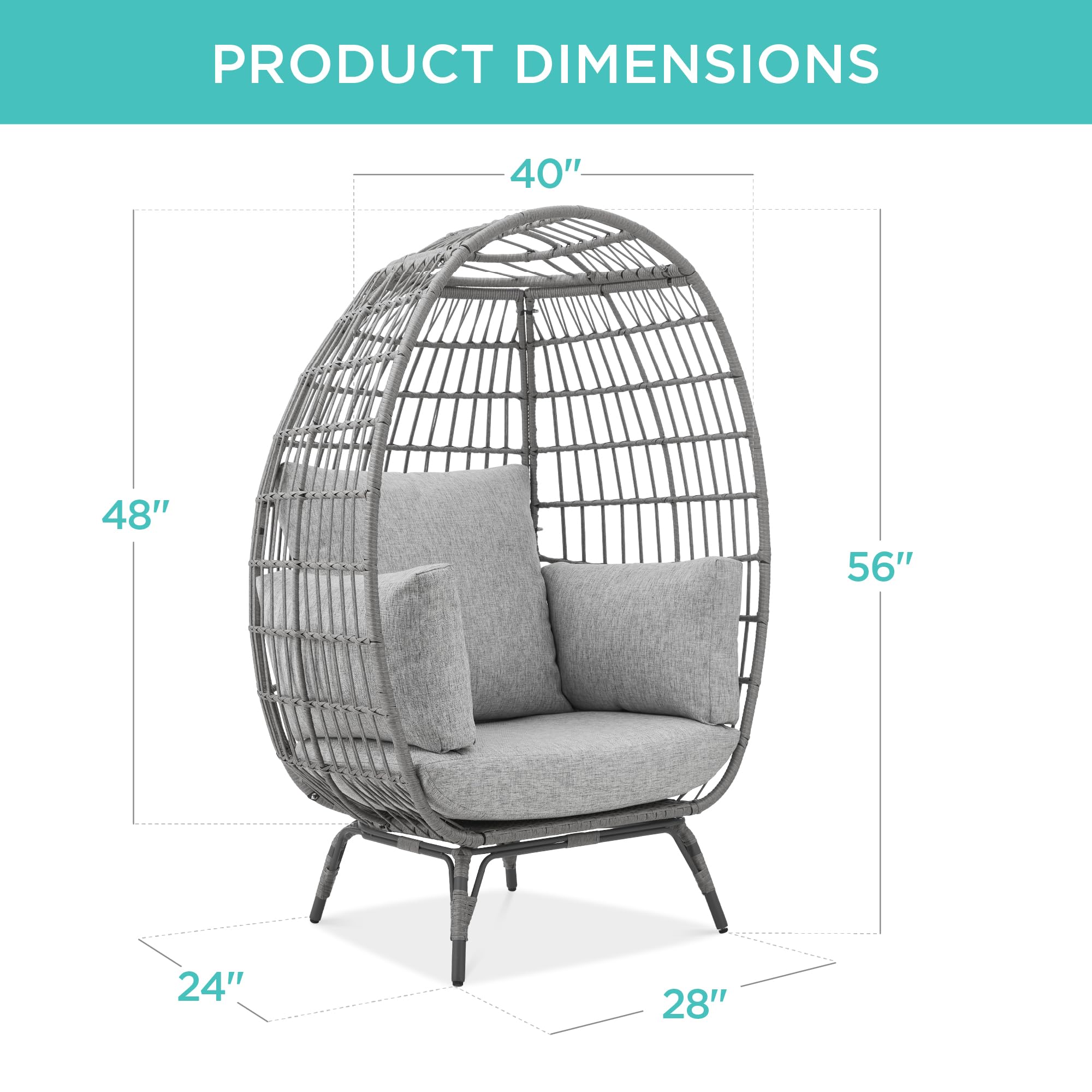 Best Choice Products Wicker Egg Chair, Oversized Indoor Outdoor Lounger for Patio, Backyard, Living Room w/ 4 Cushions, Steel Frame, 440lb Capacity - Black