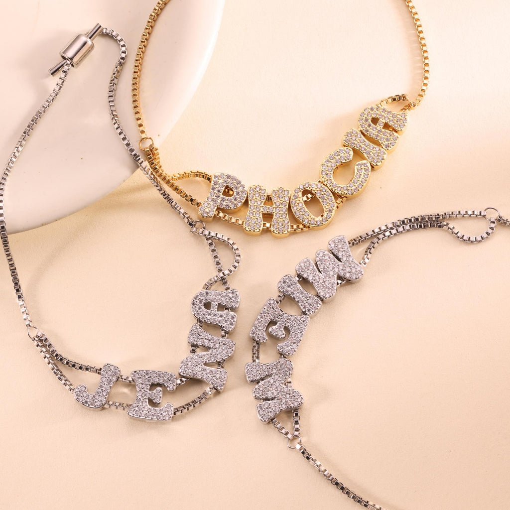 Personalized Name Bracelet for Women | Custom Bubble Letter, Jewelry Gift for Mom, Bridesmaid, Girlfriend