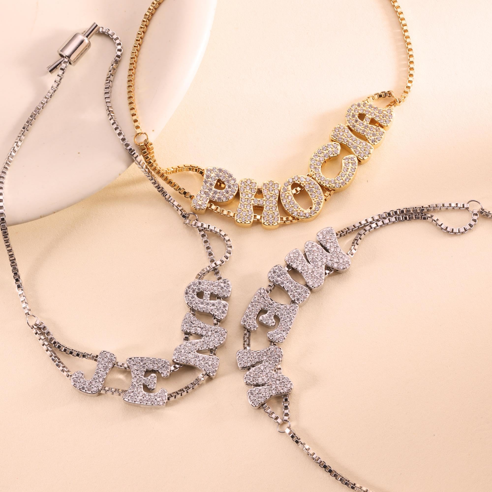 Personalized Name Bracelet for Women | Custom Bubble Letter, Jewelry Gift for Mom, Bridesmaid, Girlfriend