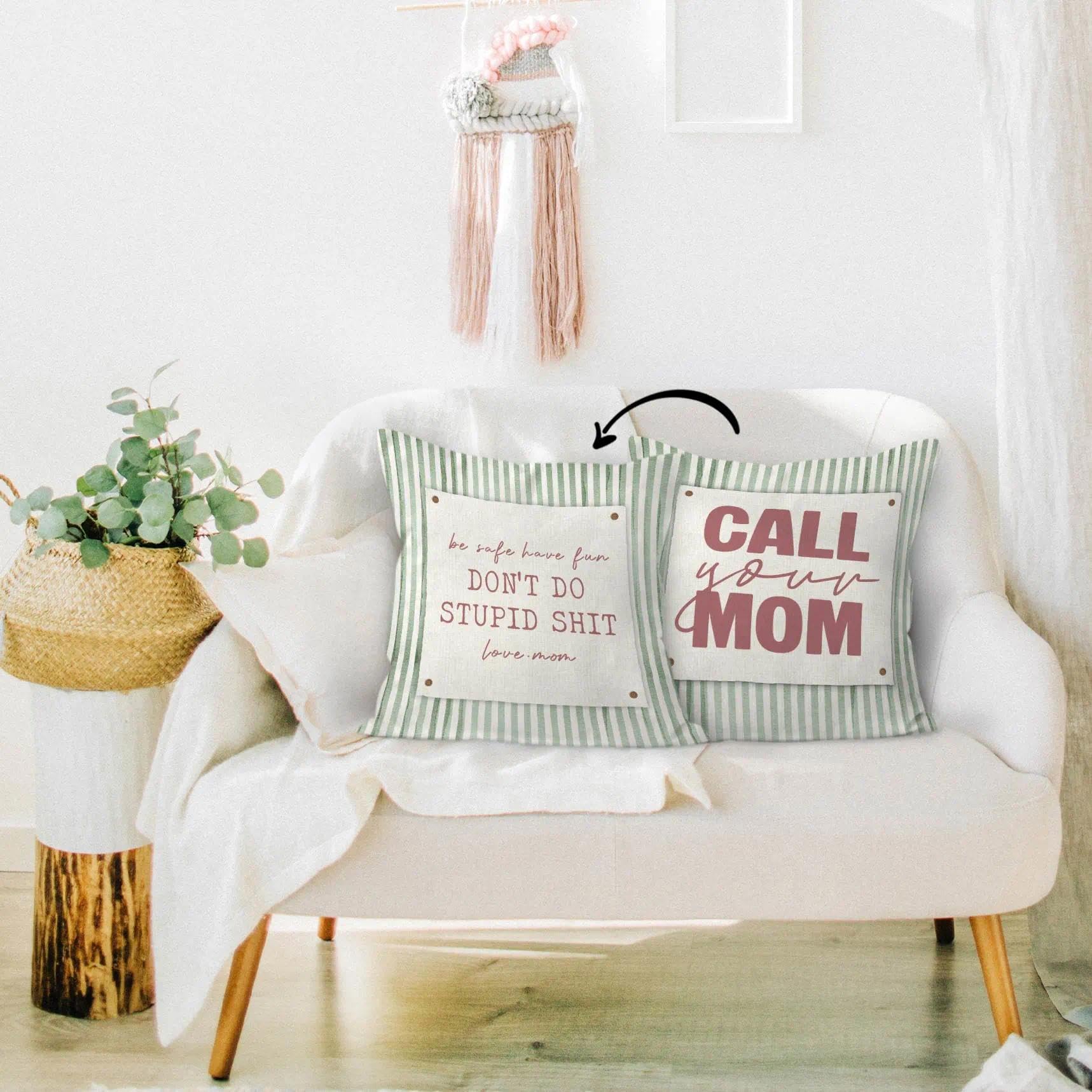 HIWX College Dorm Decor,Funny Have Fun Be Safe Make Good Choices Call Your Mom Decorative 18 x 18 Throw Pillow Cover,Call Your Mom Pillow,Throw Pillows for Dorm Bed Room Student Decor Pillowcase