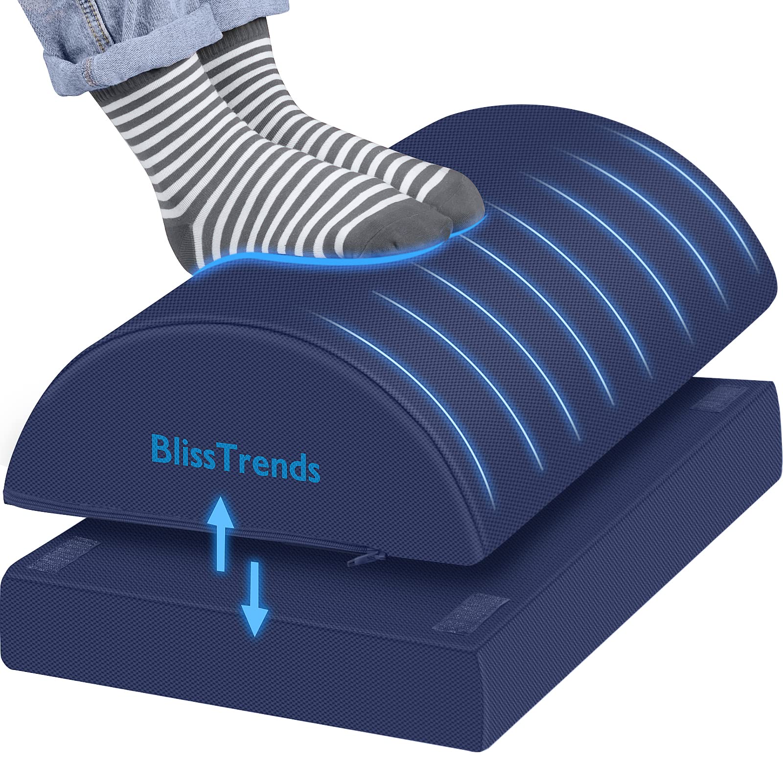 BlissTrends Foot Rest for Under Desk at Work-Versatile Foot Stool with Washable Cover-Comfortable Footrest with 2 Adjustable Heights for Car,Home and Office to Relieve Back,Lumbar,Knee Pain-Black