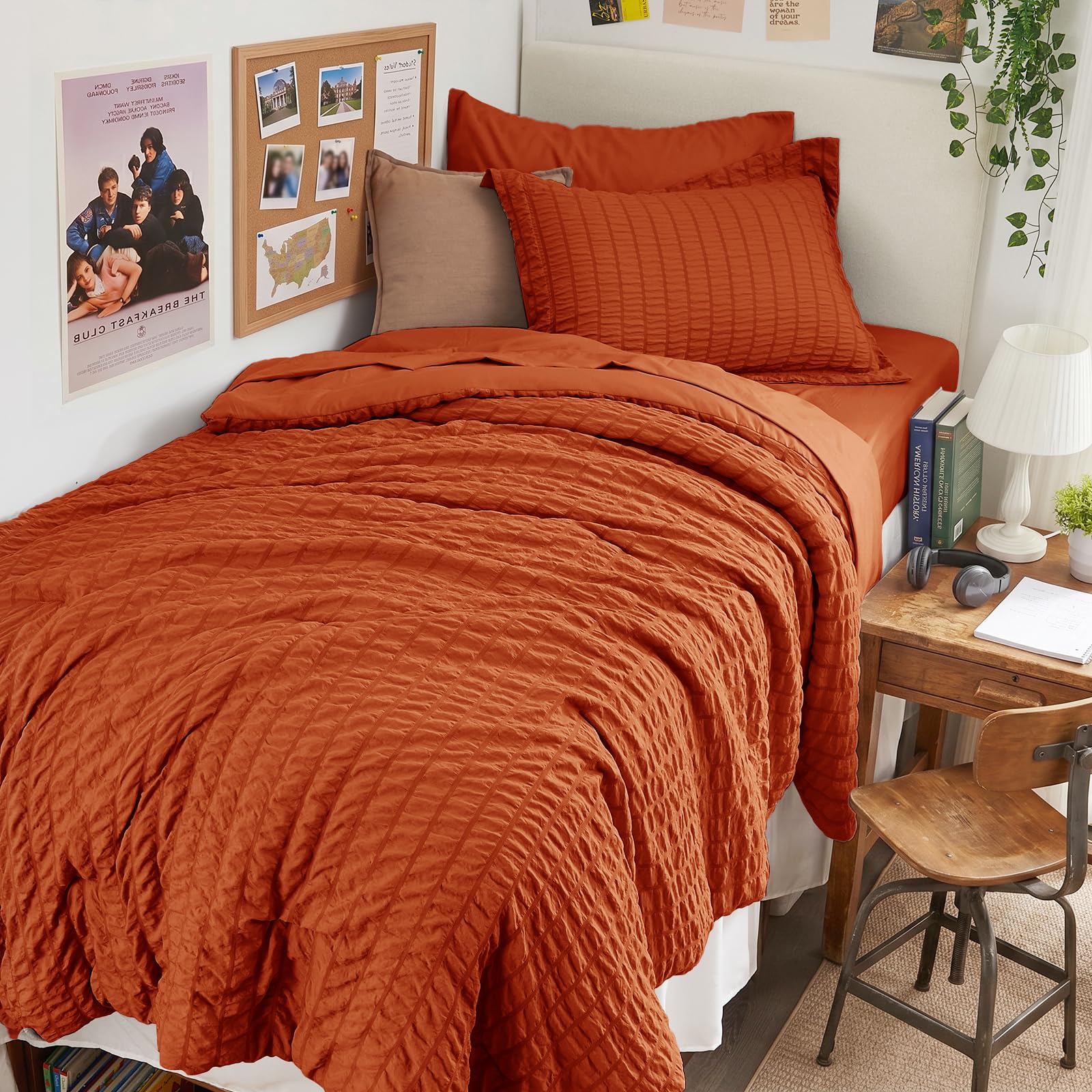HYMOKEGE Twin XL Comforter Set Seersucker 5 Pieces, All Season Luxury Bed in a Bag for Bedroom, Bedding Set with Comforter, Sheet, Pillowcase & Sham, Dark Grey