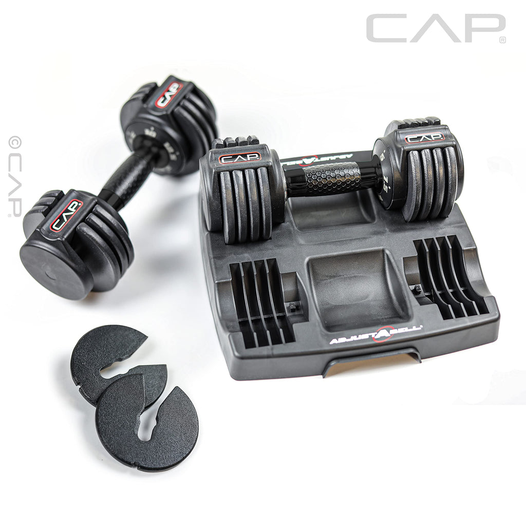 CAP ADJUSTABELL Adjustable Dumbbell Set, Premium Quick Select Adjustable Weights for Strength Training, Singles & Pairs, 12.5 LB, 25 LB & 55 LB, Round & Hex Dumbbells, Multiple Grip Handle Options
