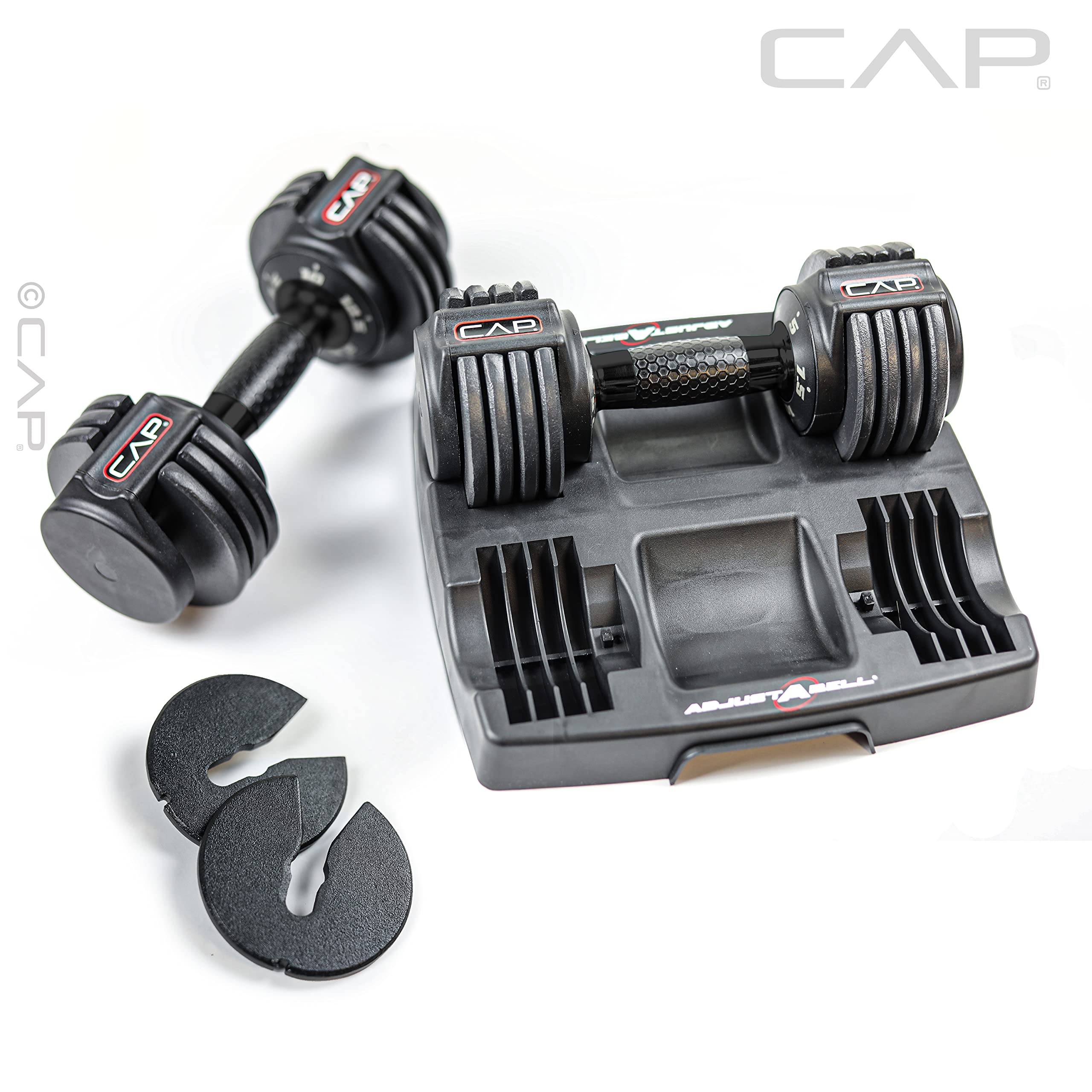 CAP ADJUSTABELL Adjustable Dumbbell Set, Premium Quick Select Adjustable Weights for Strength Training, Singles & Pairs, 12.5 LB, 25 LB & 55 LB, Round & Hex Dumbbells, Multiple Grip Handle Options