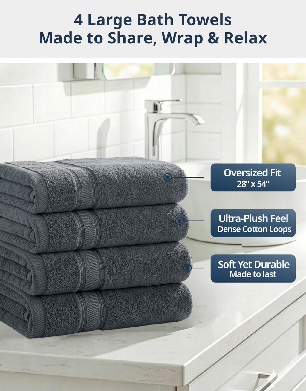 LANE LINEN Bathroom Towels Set of 18 – Zero Twist, 100% Mercerized Cotton Towel, 6 Bath, 6 Handtowel & 6 Washcloths, Luxury Hotel Design, Perfect for Salon & Guests, Machine Washable – Cerulean Blue