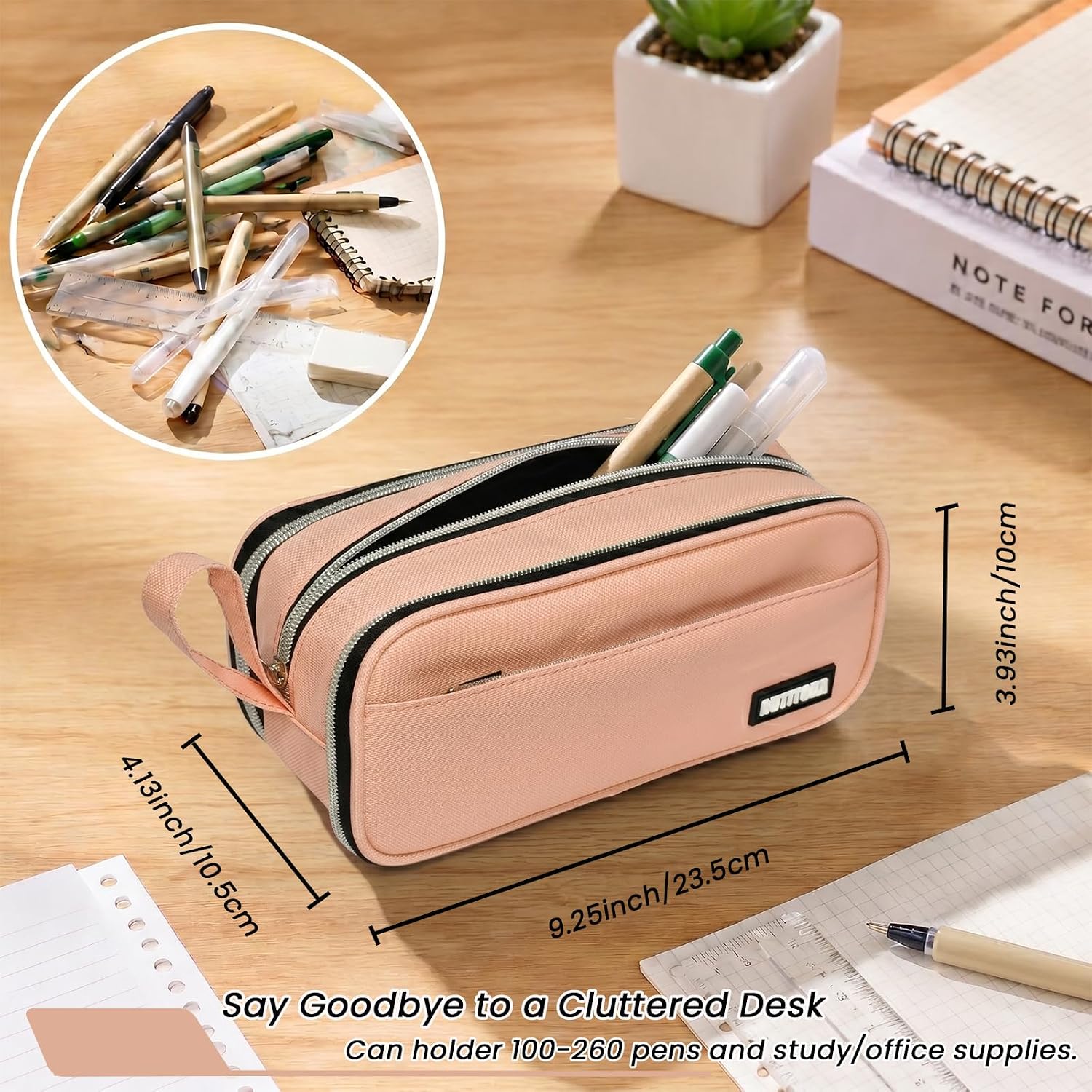 Large Pencil Case Pouch, Extra Big Pencil Bag with 4 Compartments for Kids, Oxford Cloth Pen Bag with Zipper, Pencil Organizer, Cute Aesthetic School Supplies for Teen Girls Boys Adults Pink