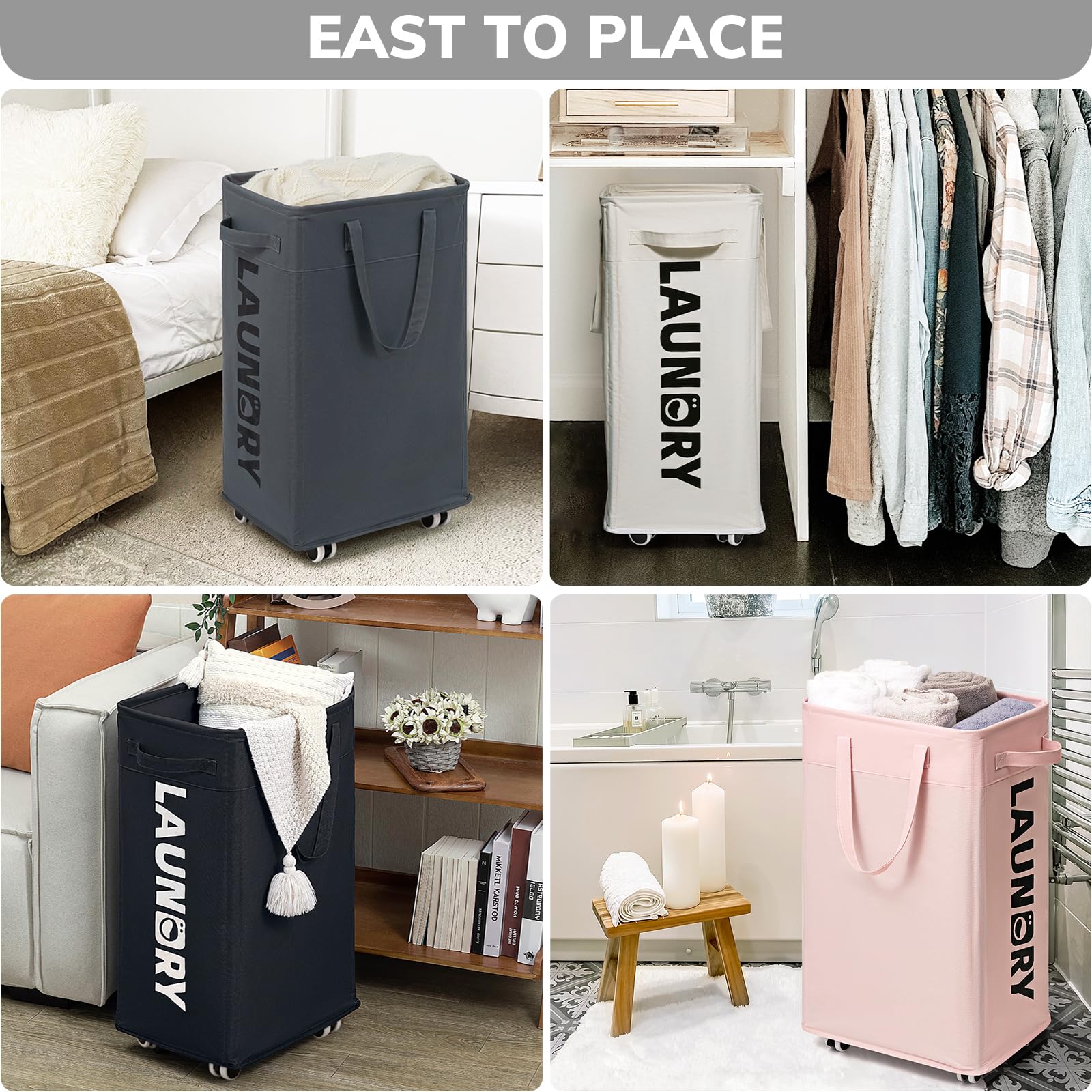 Goodpick Pink Laundry Basket with Wheels, Dorm Room Essentials for Girls, 75L Collapsible Laundry Basket, Laundry Hamper with Handle for College Dorm
