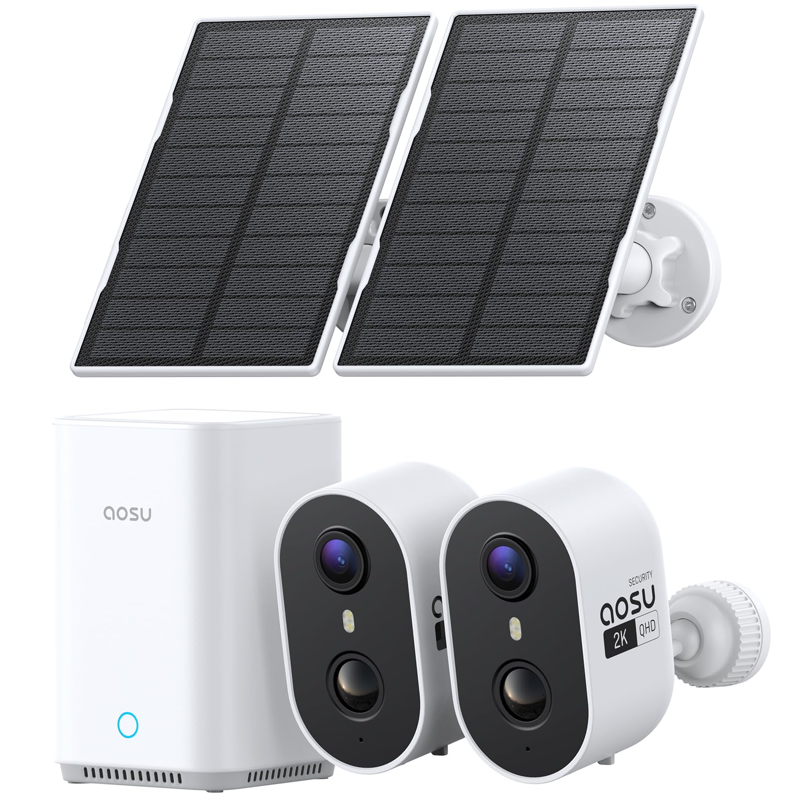 aosu Solar Security Cameras Wireless Outdoor, 2K HD Home Security Camera System, PIR + AI Human Detection, Color Night Vision, Easy to Set Up, Local Storage, No Subscription Required, 4-Cam Kit