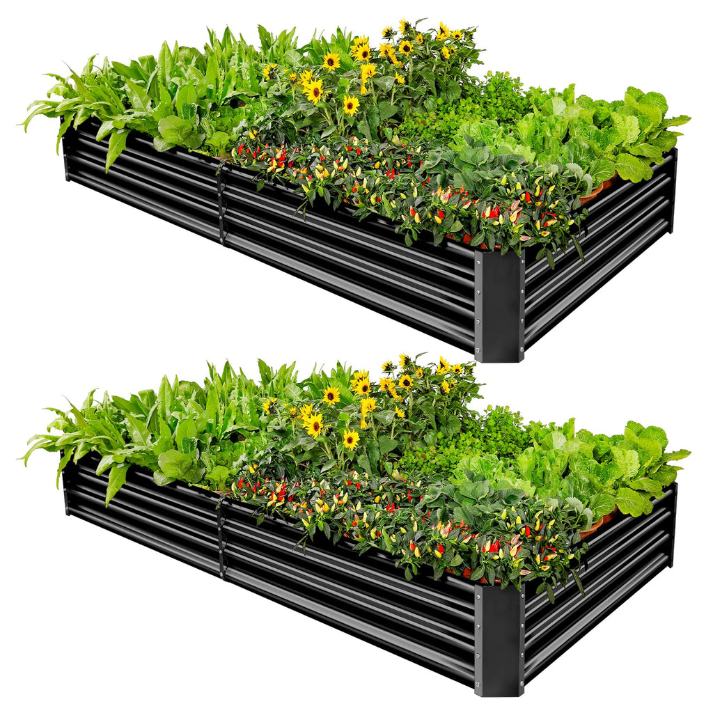 Land Guard 3 Pack 8×4×1ft Galvanized Metal Raised Garden Bed, Metal Planter Kit Box Outdoor for Deep-Rooted Vegetables, Flowers, Green and Herbs, Silver