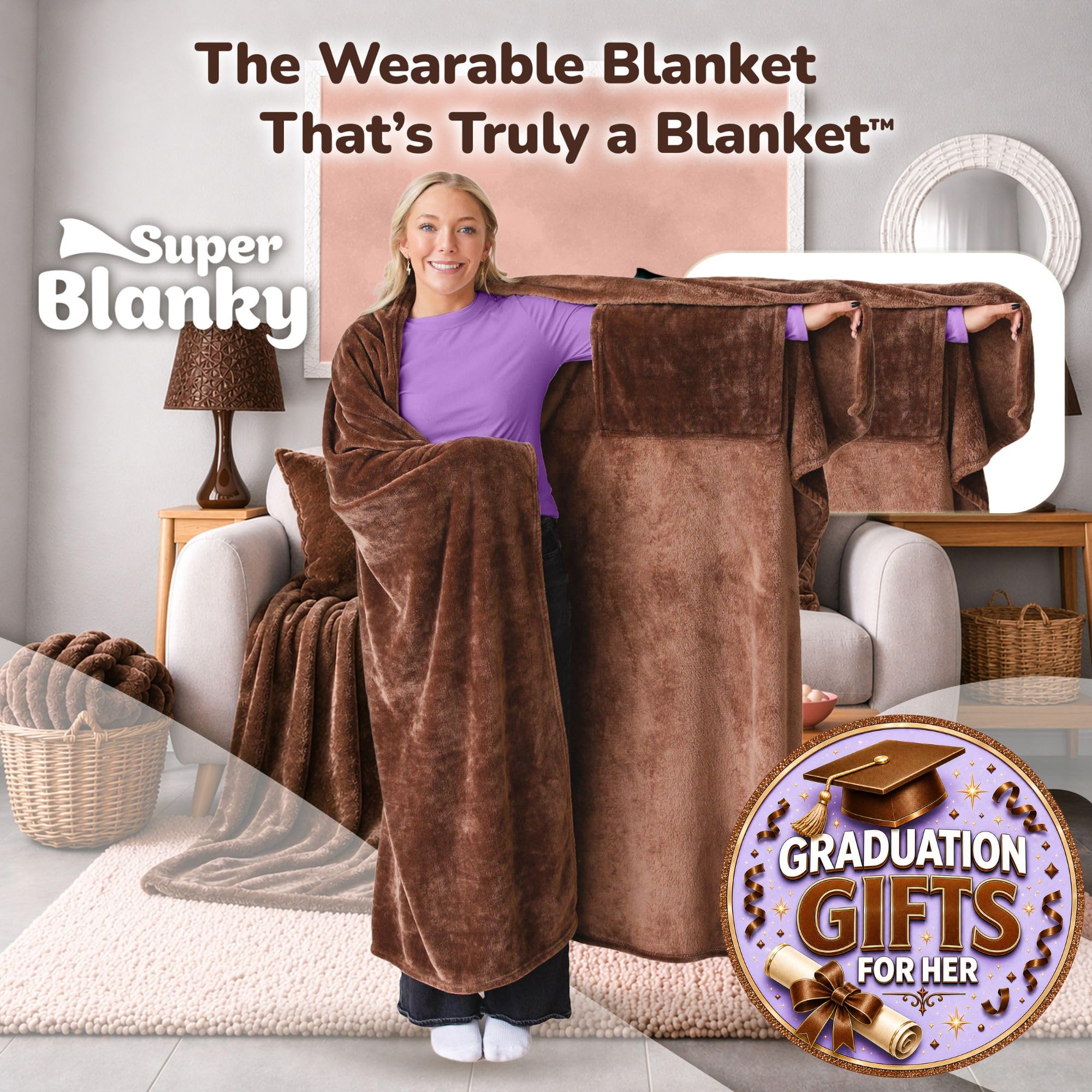 Super Blanky Wearable Blankets for Women & Men, Graduation Day Gift for Her, Cozy Gifts for Women, Wife Birthday Gifts Ideas