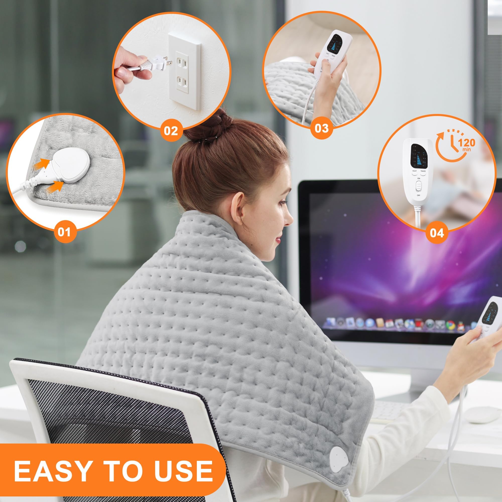 Heating Pad,Heated Blanket,Heating Pad for Back Neck,Silvergray,24x12In | Electric Heating Pad,Dry/Moist Heat Heating Pads,Heating Pads for Shoulder,Abdomen,Knee,Heat Pad for Women Men,Birthday Gift