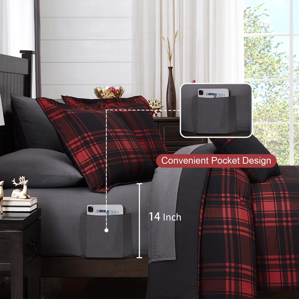 MaiRêve Plaid Twin XL Comforter Set Navy Blue 5 Pieces Dorm Bed in a Bag | Rustic Farmhouse Bedding Sets for Boys Teen with Sheets, Pillowcase & Sham