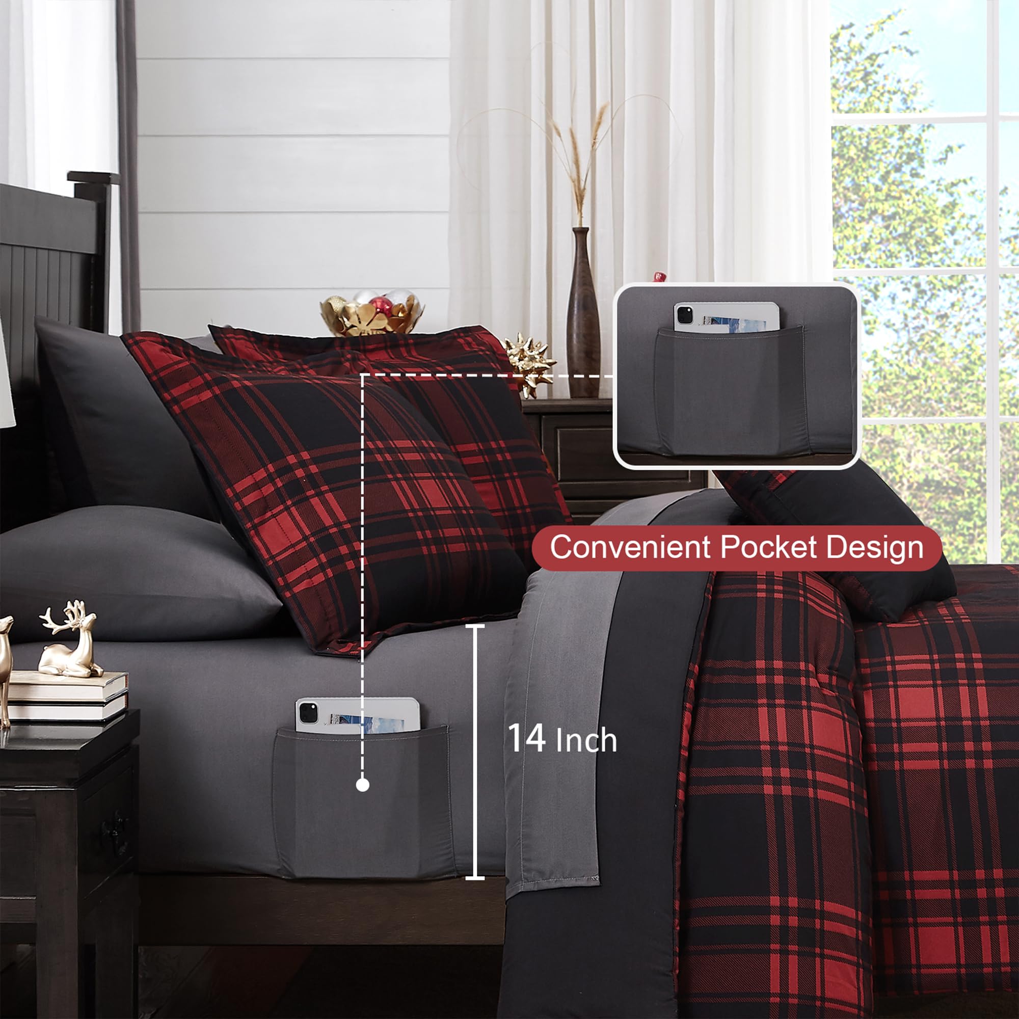 MaiRêve Plaid Twin XL Comforter Set Navy Blue 5 Pieces Dorm Bed in a Bag | Rustic Farmhouse Bedding Sets for Boys Teen with Sheets, Pillowcase & Sham