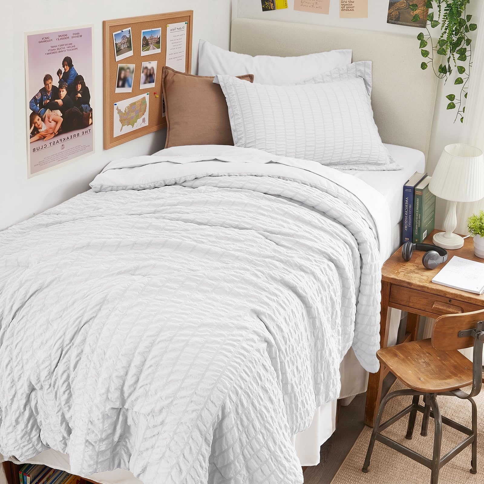 HYMOKEGE Twin XL Comforter Set Seersucker 5 Pieces, All Season Luxury Bed in a Bag for Bedroom, Bedding Set with Comforter, Sheet, Pillowcase & Sham, Dark Grey