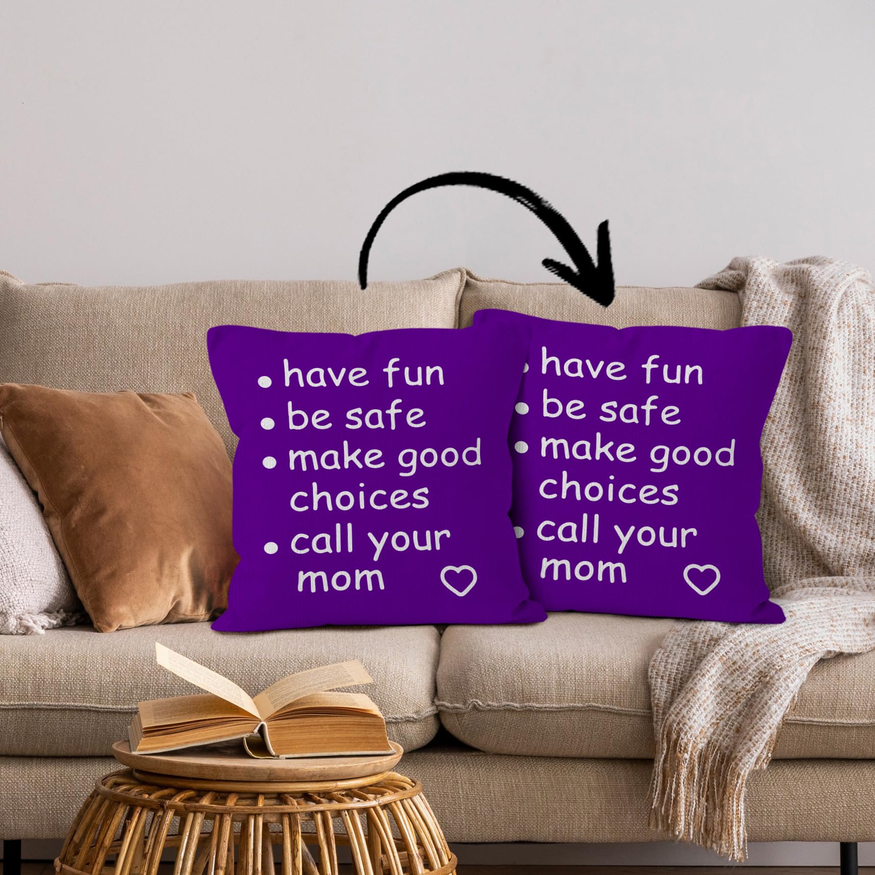 HIWX College Dorm Decor,Funny Have Fun Be Safe Make Good Choices Call Your Mom Decorative 18 x 18 Throw Pillow Cover,Call Your Mom Pillow,Throw Pillows for Dorm Bed Room Student Decor Pillowcase