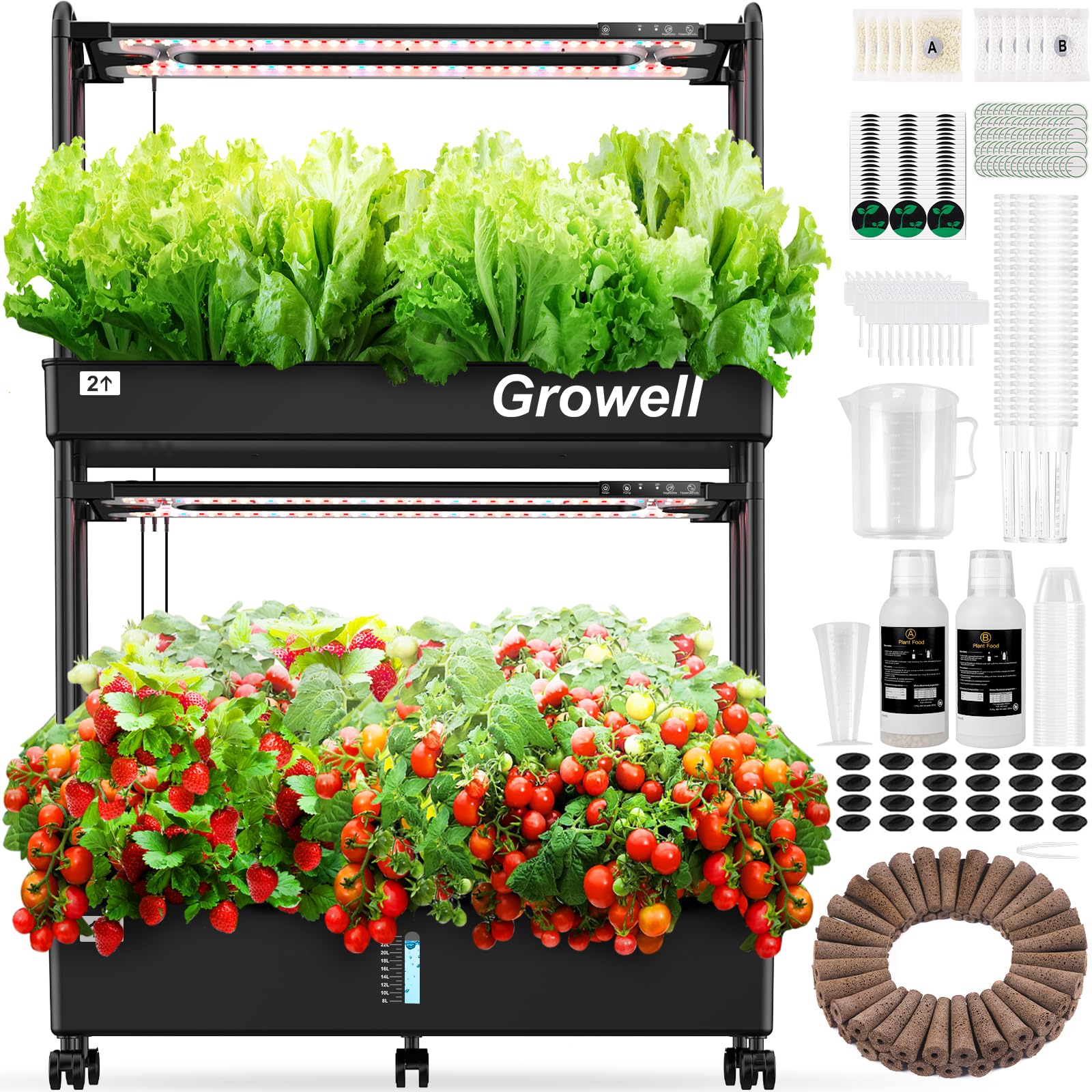 Growell Large Hydroponics Growing System Kit, 90 Pods Vertical Hydroponic Garden with 2 Light Modes Grow Light, Auto Circulating Water System, 40L Indoor Gardening System for Herb Vegetable Fruit