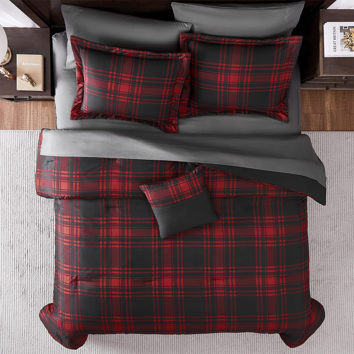 MaiRêve Plaid Twin XL Comforter Set Navy Blue 5 Pieces Dorm Bed in a Bag | Rustic Farmhouse Bedding Sets for Boys Teen with Sheets, Pillowcase & Sham