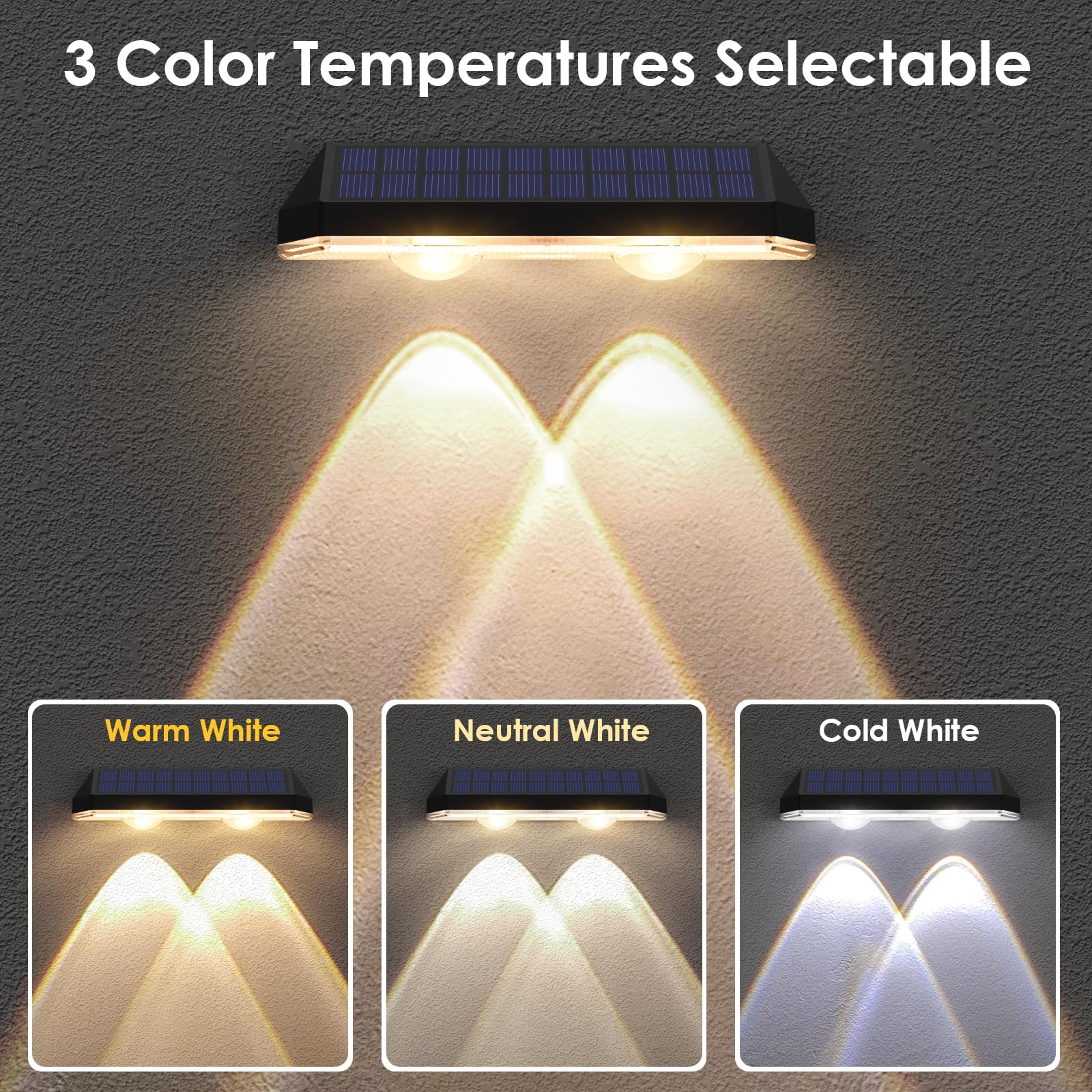 Solar Fence Lights Outdoor - 2700/4000/6000K 3 Mode, 8 Pack Solar Fence Lights Outdoor Waterproof LED, Fence Light Solar Powered for Outside, Backyard, Railing, Step, Patio,Wall and Home Improvement