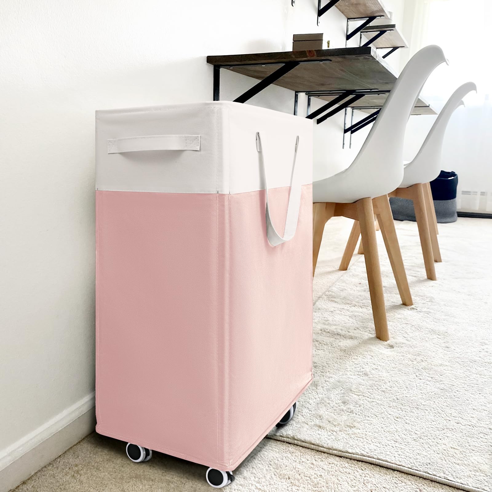 Goodpick Pink Laundry Basket with Wheels, Dorm Room Essentials for Girls, 75L Collapsible Laundry Basket, Laundry Hamper with Handle for College Dorm