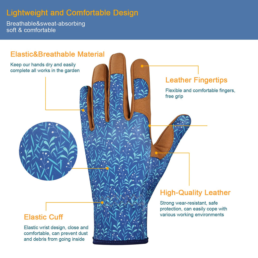Bamllum Leather Gardening Gloves for Women - Working Gloves for Weeding, Digging, Planting, Raking and Pruning