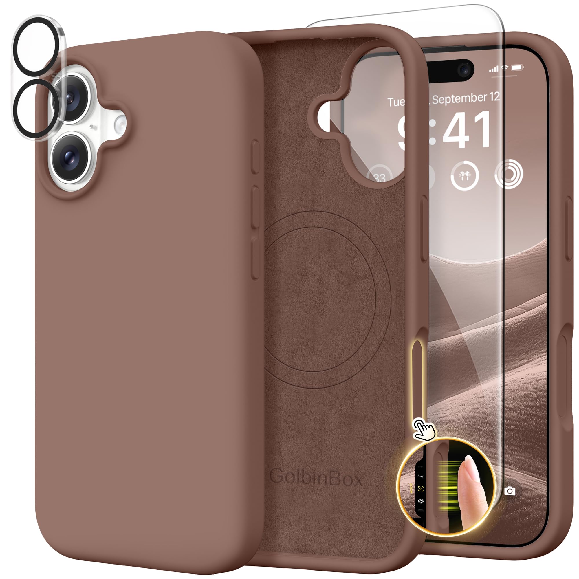 GolbinBox Magnetic for iPhone 17 Pro Max Case, Compatible with MagSafe, [Full Camera Protection] [Screen Protector], Silicone Shockproof Phone Cover with Anti-Scratch Microfiber Lining, Chalk Pink