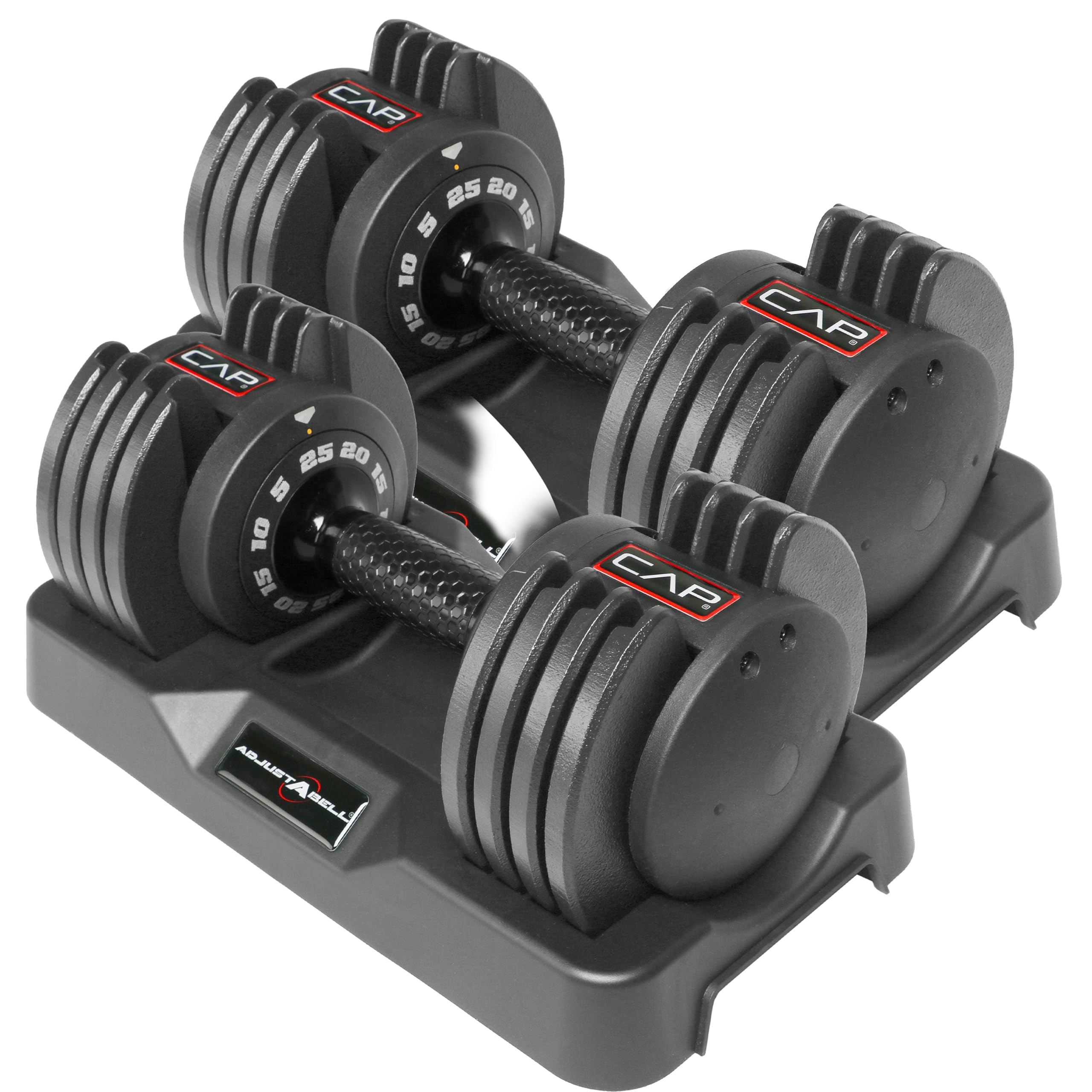 CAP ADJUSTABELL Adjustable Dumbbell Set, Premium Quick Select Adjustable Weights for Strength Training, Singles & Pairs, 12.5 LB, 25 LB & 55 LB, Round & Hex Dumbbells, Multiple Grip Handle Options