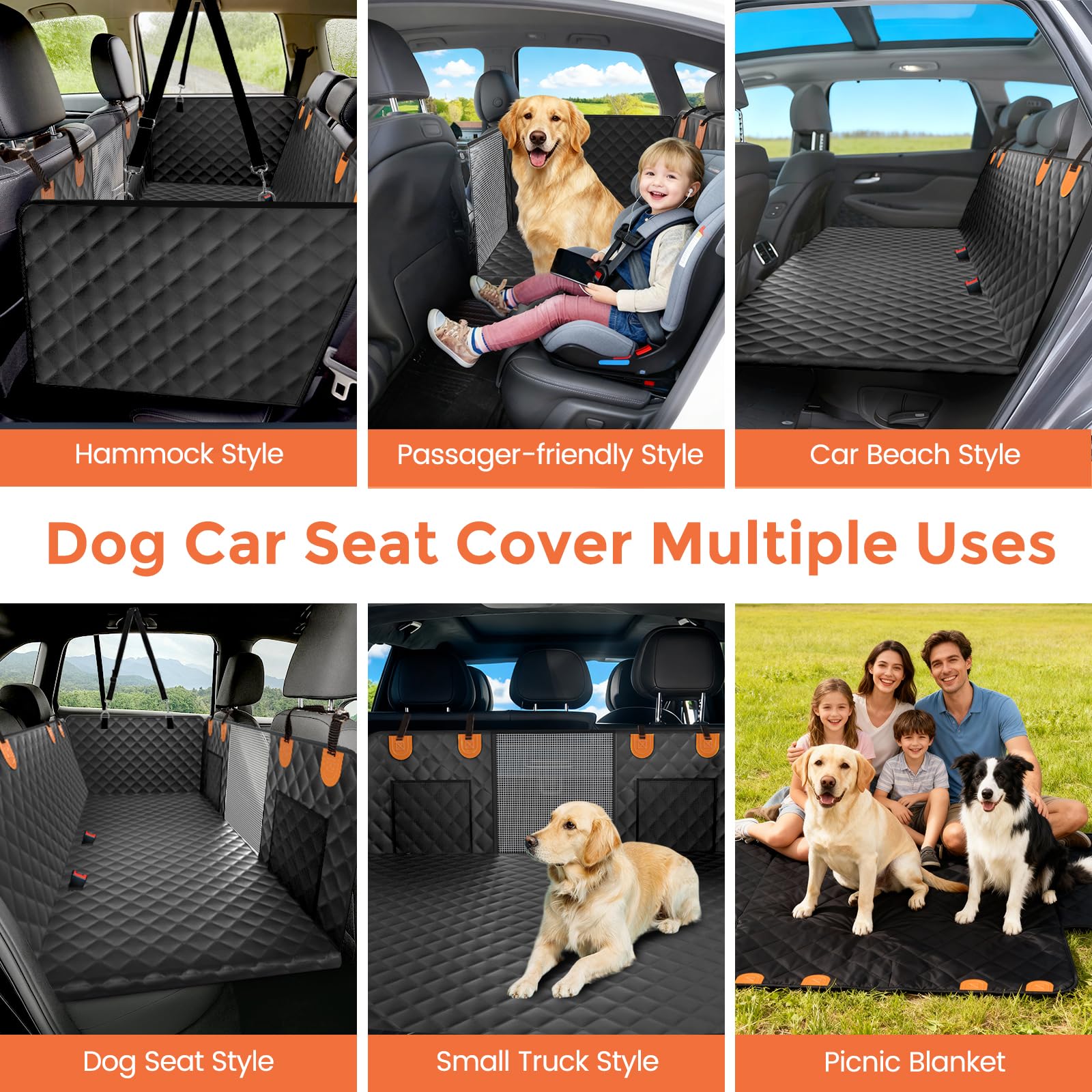 Dog Seat Cover for Back Seat, Hard Bottom Car Seat Cover for Dogs | Back Seat Extender Holds 500 lbs, Waterproof Back Seat Pet Cover for Dogs, Dog Hammock Travel Accessories for Car,SUV,Truck