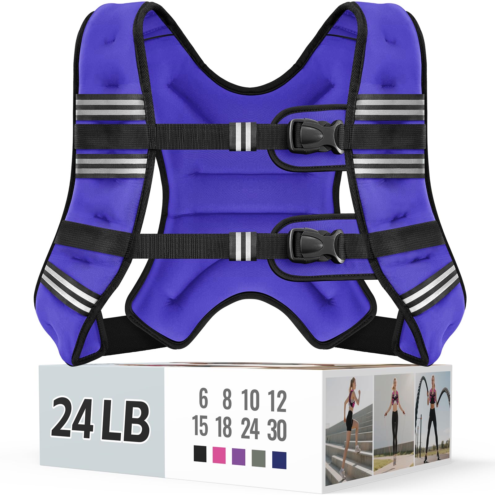 Zeerun Weighted Vest, 6lb/8lb/10lb/12lb/15lb/18lb/20lb/24lb/30lb for Men Women, Reflective Stripe Adjustable Buckle, Comfortable Durable Rucking Vest for Walking Running Strength Training
