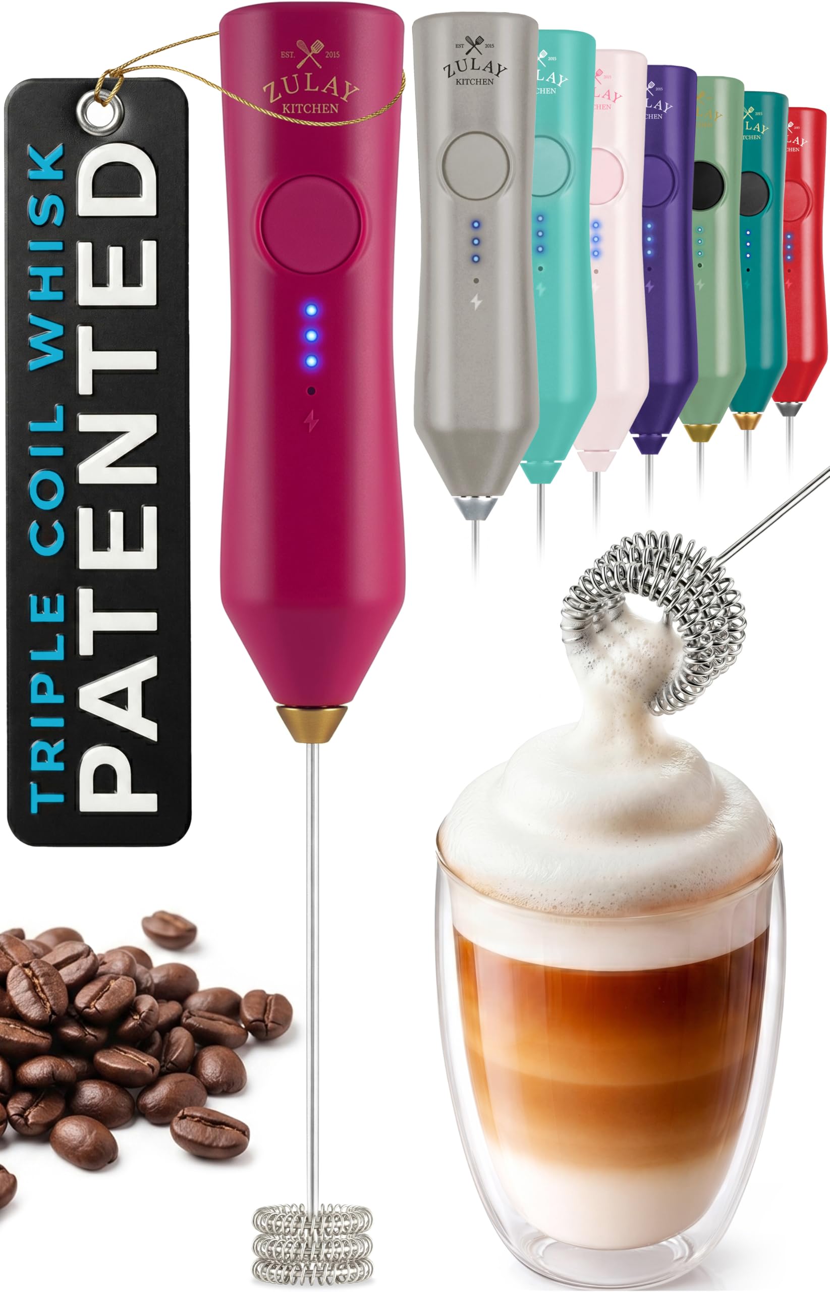Zulay Kitchen Powerful Milk Frother Wand With Duracell Batteries - Ultra Fast Handheld Drink Mixer - Electric Whisk Foam Maker for Coffee, Lattes, Cappuccino & Matcha - Z1 Motor - Black