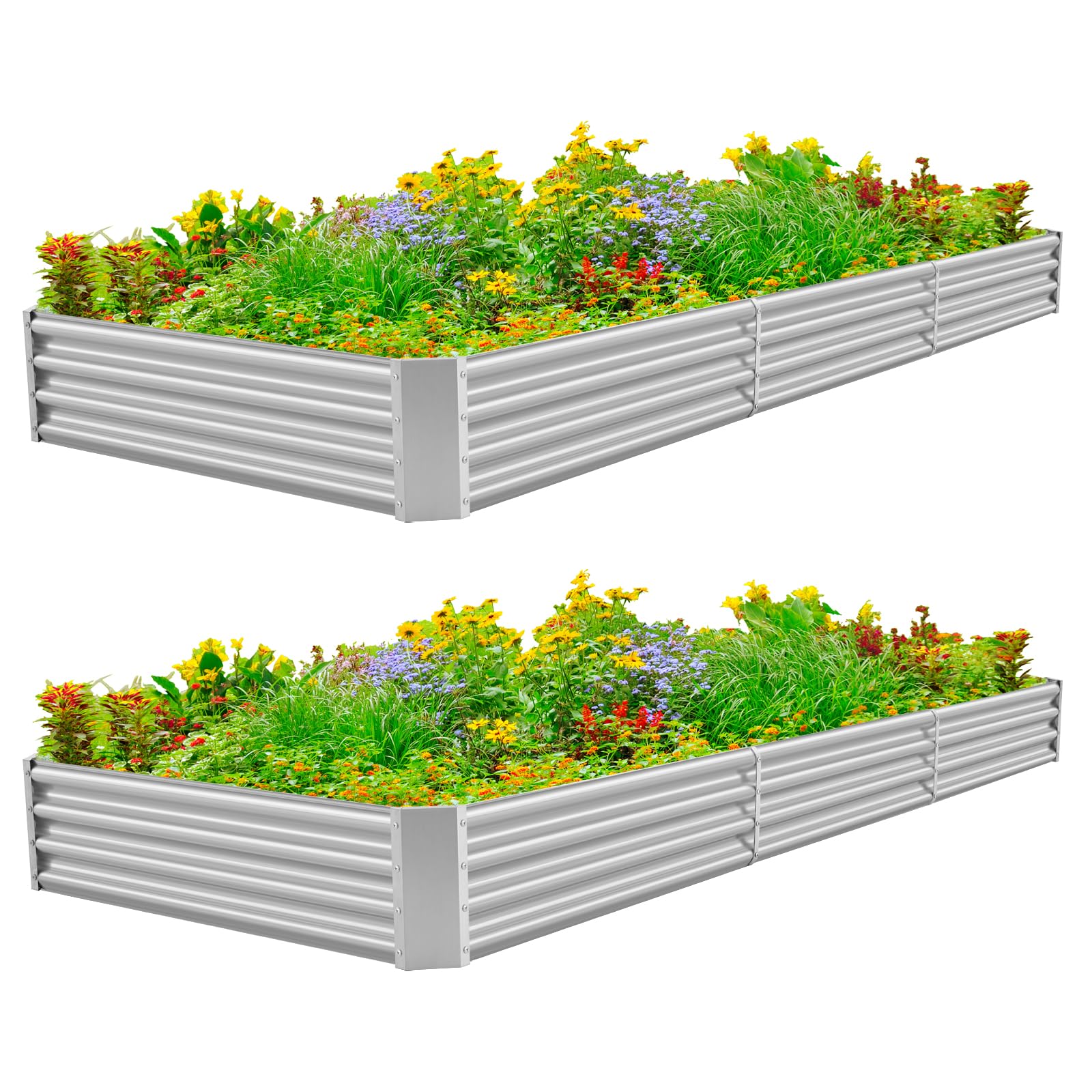 Land Guard 3 Pack 8×4×1ft Galvanized Metal Raised Garden Bed, Metal Planter Kit Box Outdoor for Deep-Rooted Vegetables, Flowers, Green and Herbs, Silver