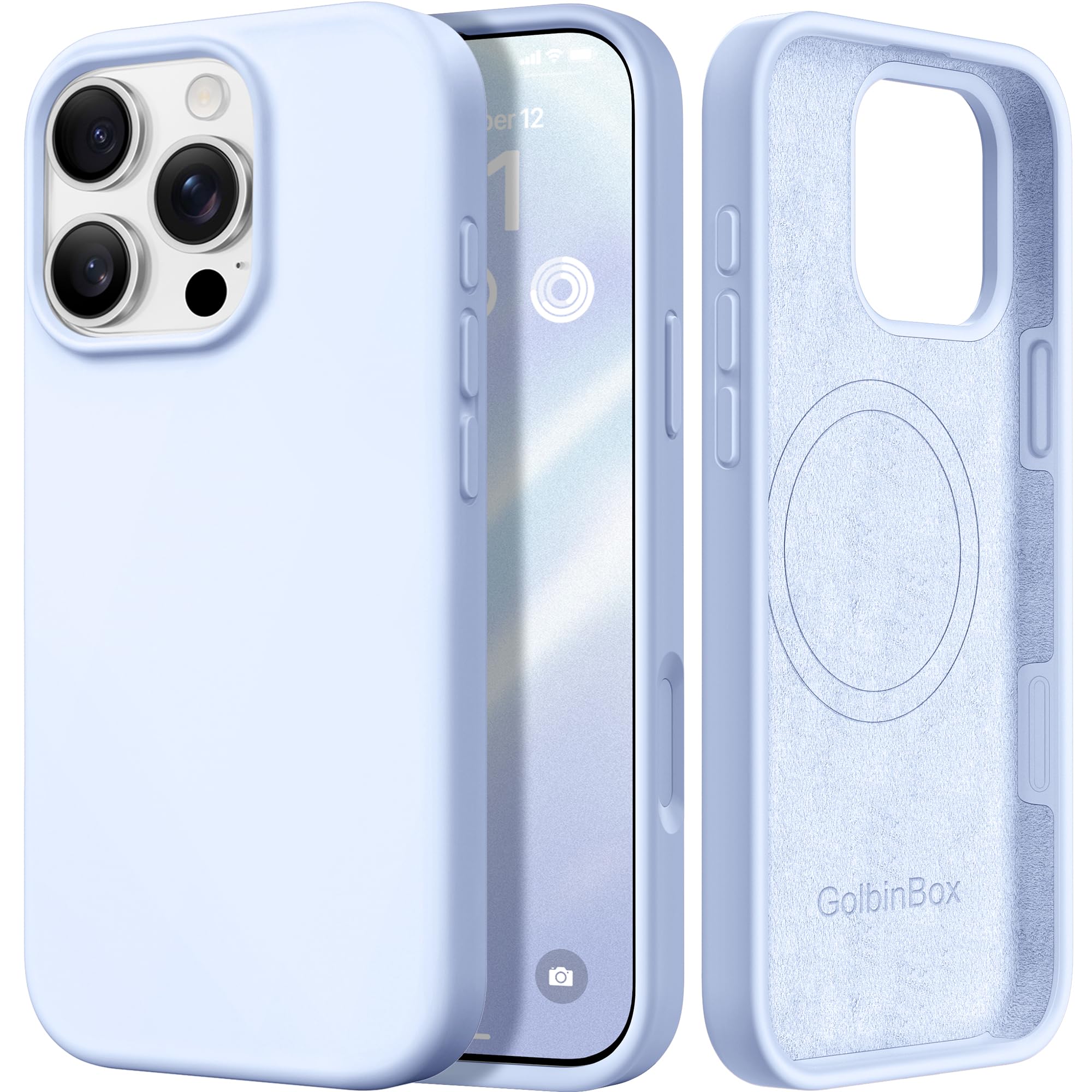 GolbinBox Magnetic for iPhone 17 Pro Max Case, Compatible with MagSafe, [Full Camera Protection] [Screen Protector], Silicone Shockproof Phone Cover with Anti-Scratch Microfiber Lining, Chalk Pink