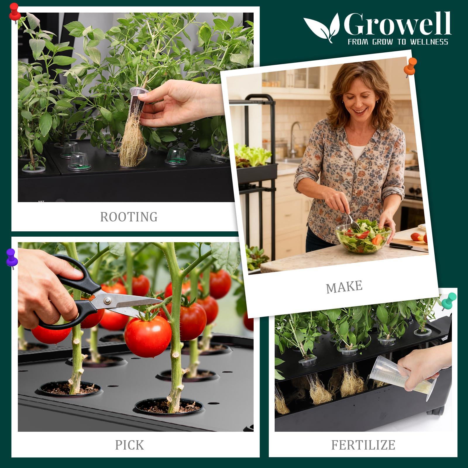 Growell Large Hydroponics Growing System Kit, 90 Pods Vertical Hydroponic Garden with 2 Light Modes Grow Light, Auto Circulating Water System, 40L Indoor Gardening System for Herb Vegetable Fruit