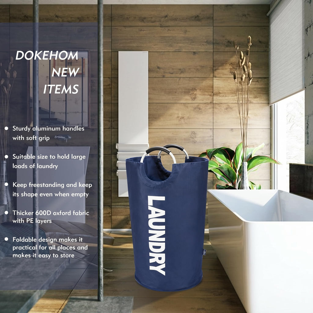 DOKEHOM 90L Large Laundry Basket, Collapsible Laundry Bag, Black | Freestanding tall clothes hamper & foldable washing bin. High-capacity clothes storage basket with durable sturdy handles