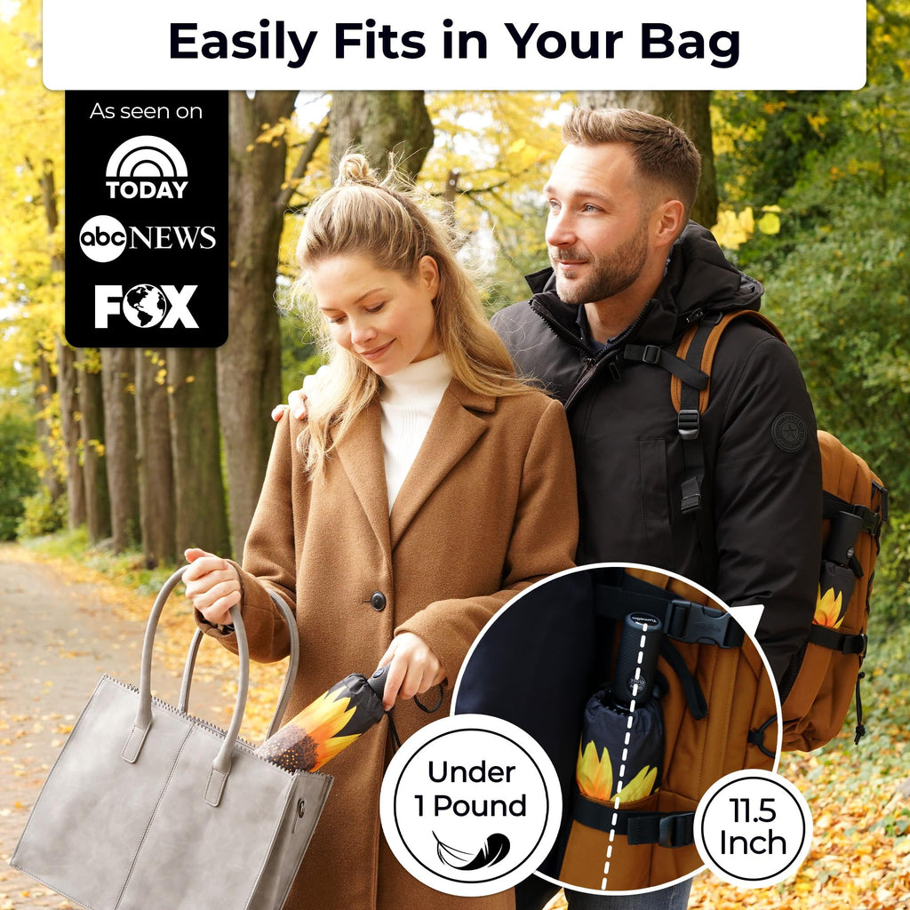 TUMELLA Strongest Windproof Travel Umbrella (Compact, 100MPH Wind-Tested), Light, Portable, One-Handed Use, Automatic Folding Rain Umbrella, Durable, Premium Grip, Fits Car & Backpack