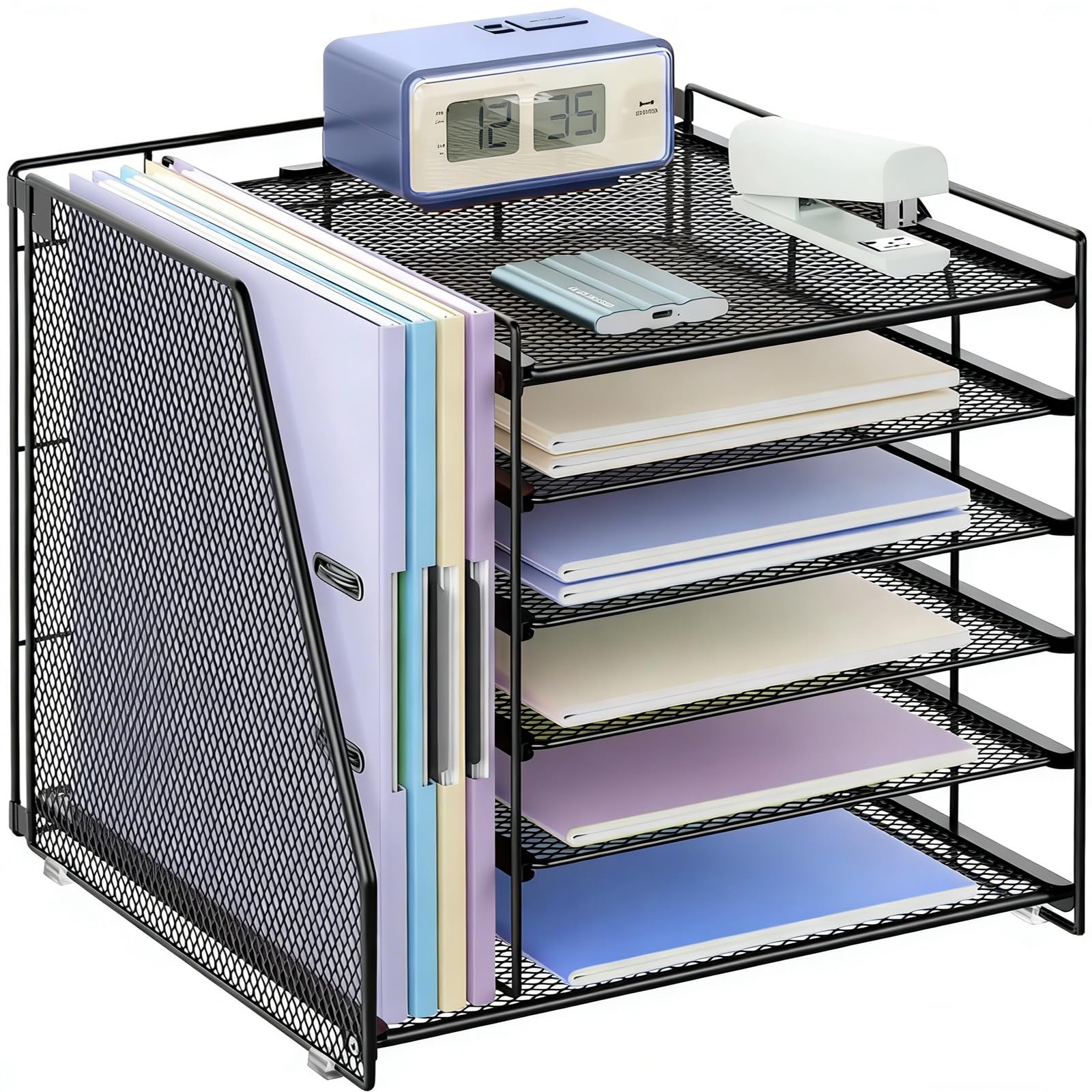 gianotter 4-Tier Paper Organizer With Magazine Holder, Desk Organizers and Accessories, Desk Accessories & Workspace Organizers, File Organizer for Office Supplies Storag (Black, 4-Tier)