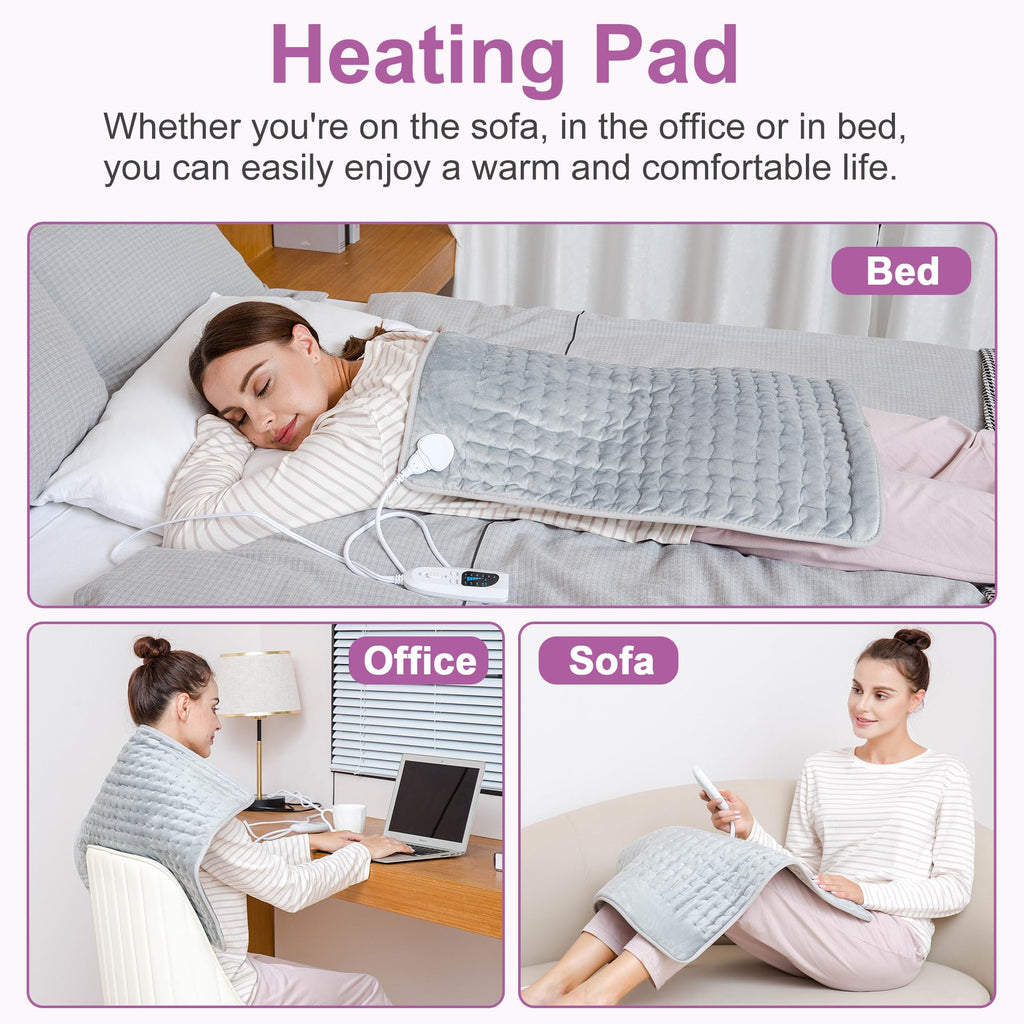 Heating Pad,Heated Blanket,Heating Pad for Back Neck,Silvergray,24x12In | Electric Heating Pad,Dry/Moist Heat Heating Pads,Heating Pads for Shoulder,Abdomen,Knee,Heat Pad for Women Men,Birthday Gift