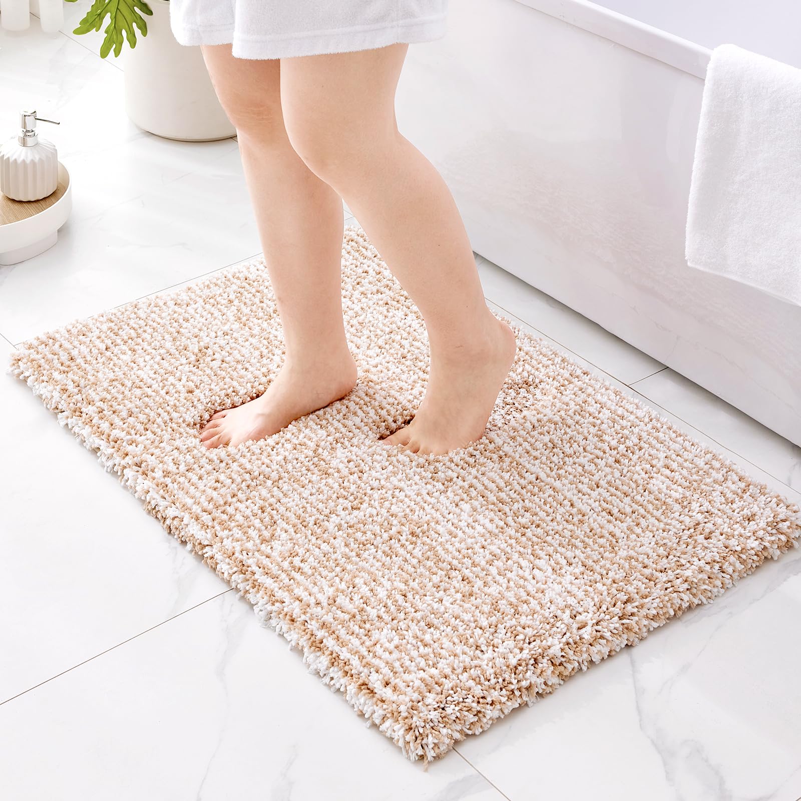 ILANGO Pink Bathroom Rugs 24" × 17" Non Slip & Super Absorbent Extra Thick Soft, Washable Bath Mat for Floor, Non Shedding Microfiber Plush Holiday Bath Rug with Rubber for Shower Sink