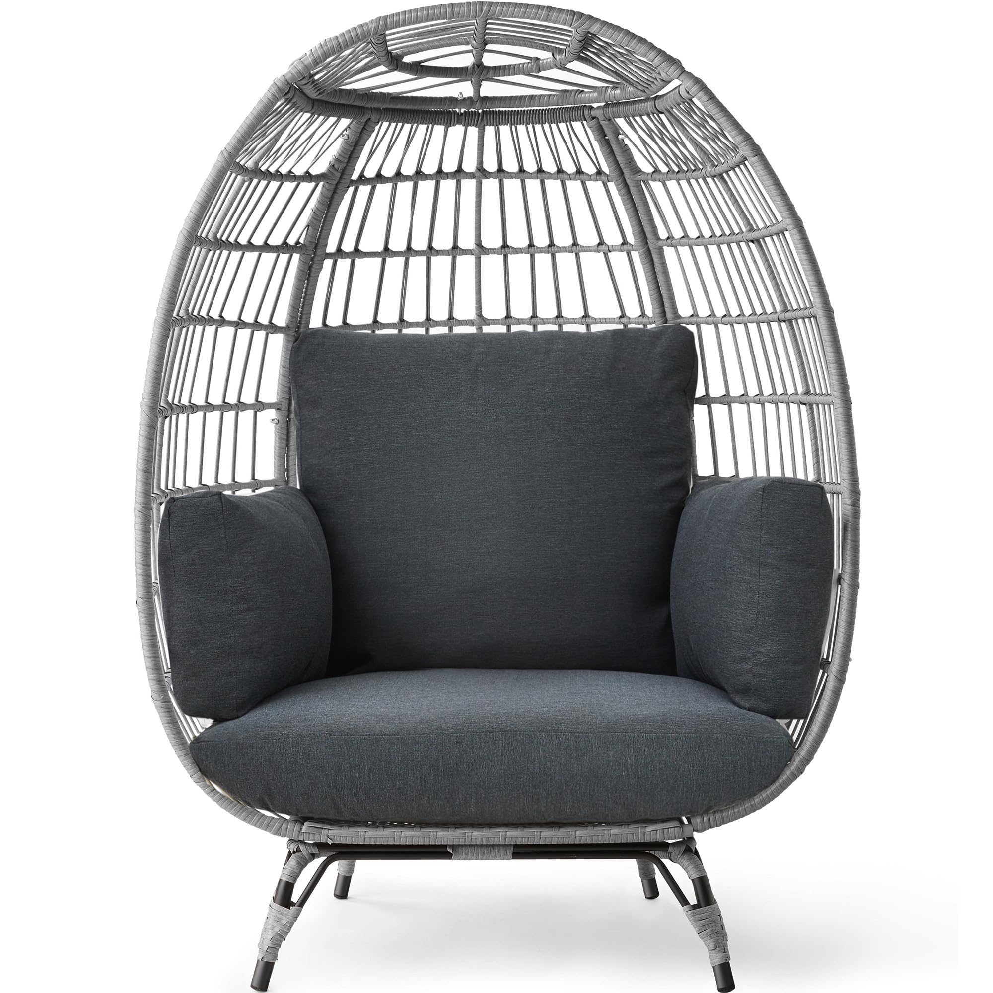 Best Choice Products Wicker Egg Chair, Oversized Indoor Outdoor Lounger for Patio, Backyard, Living Room w/ 4 Cushions, Steel Frame, 440lb Capacity - Black