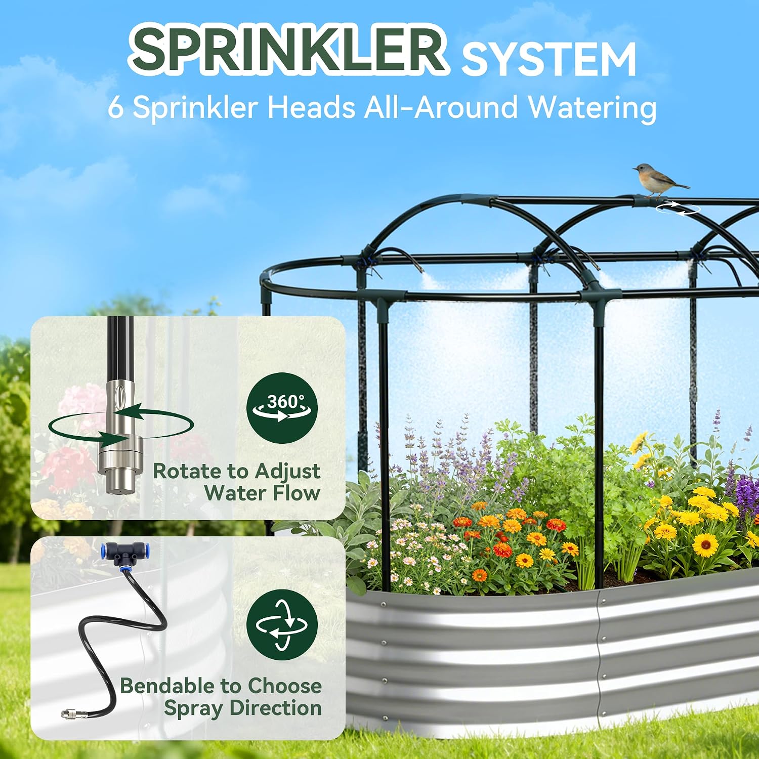 Lineware Raised Garden Bed with Sprinkler Timer and Self-Watering System, 6x3x1 ft Elevated Planter Boxes Outdoor with Mesh Cover, Galvanized Raised Beds for,Vegetables,Flowers, Backyard, Patio