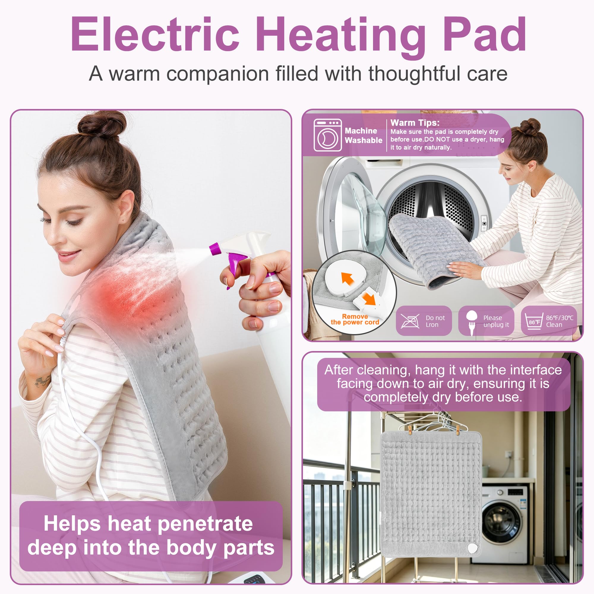 Heating Pad,Heated Blanket,Heating Pad for Back Neck,Silvergray,24x12In | Electric Heating Pad,Dry/Moist Heat Heating Pads,Heating Pads for Shoulder,Abdomen,Knee,Heat Pad for Women Men,Birthday Gift