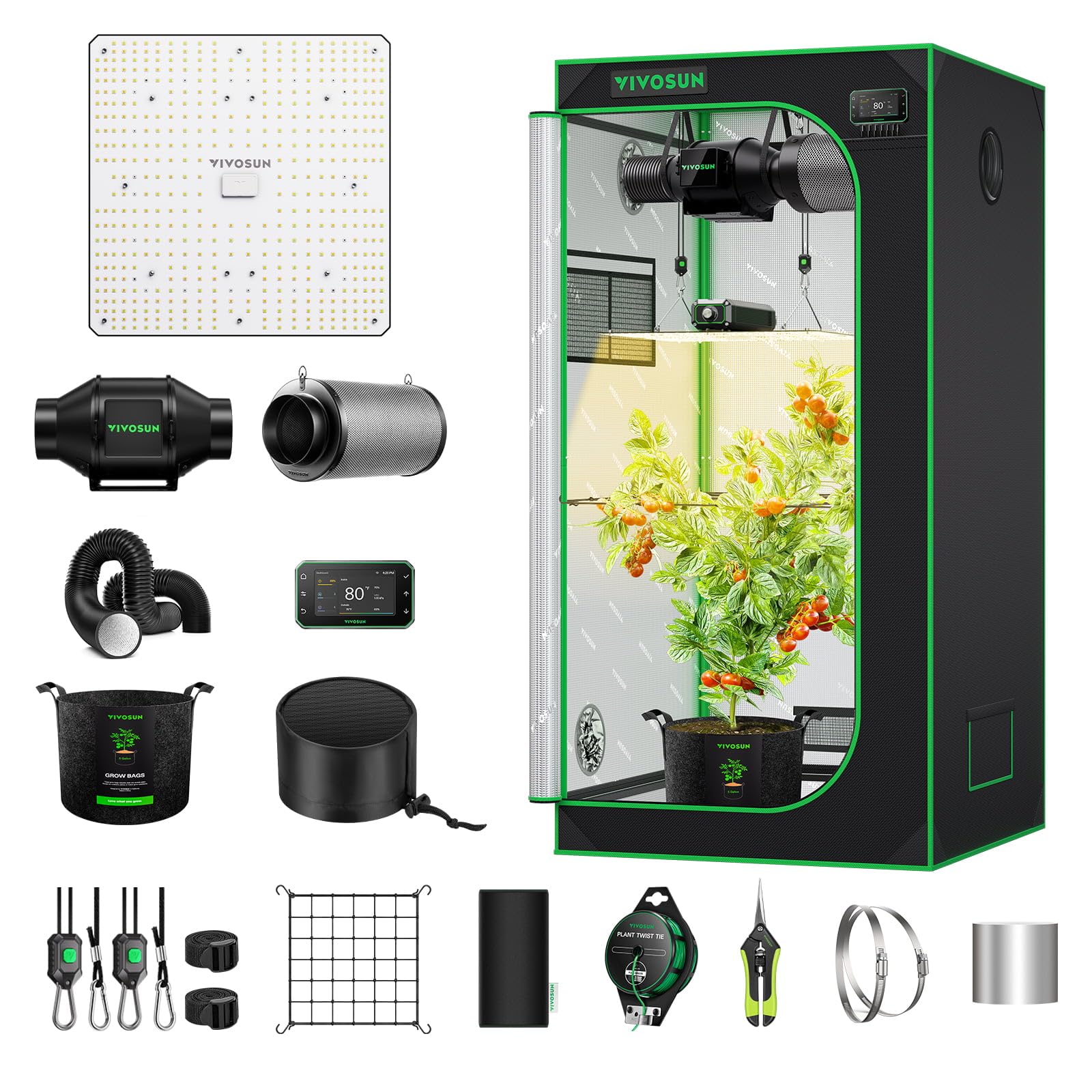 VIVOSUN Smart Grow Tent Kit 2x4, 2-Plant WiFi-Integrated Grow System | including 200W Full Spectrum LED,Automatic Control with GrowHub E42A+, Efficient Ventilation System,48x24x60" Grow Tent