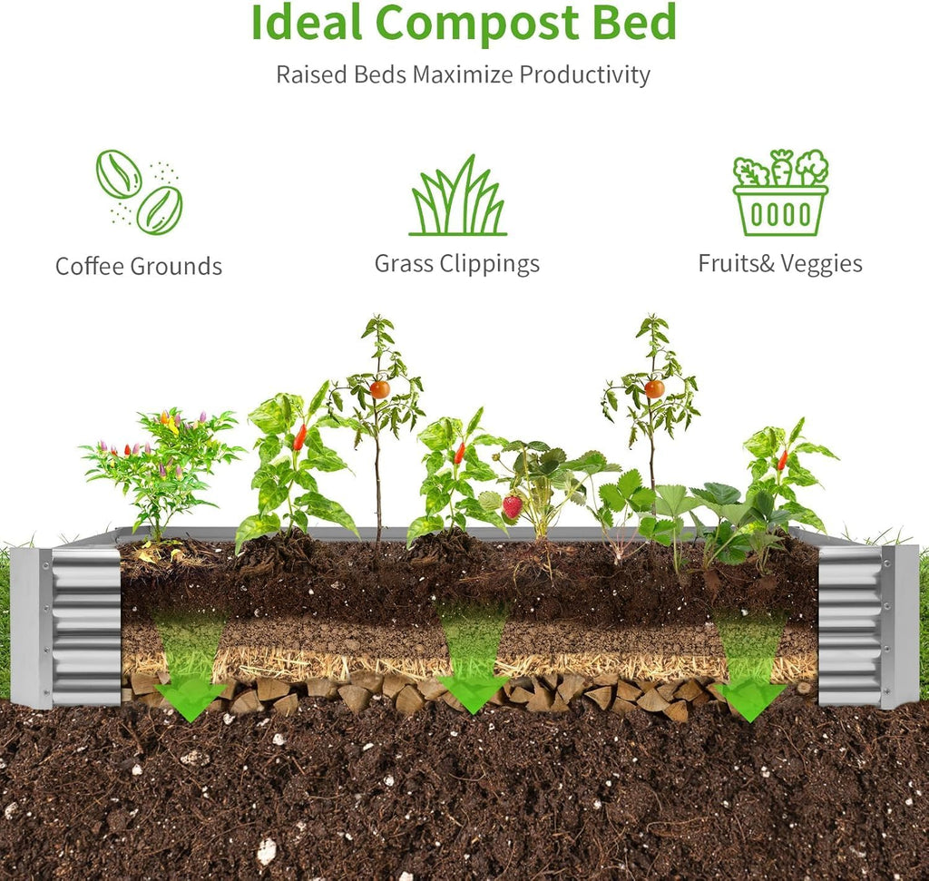Land Guard 3 Pack 8×4×1ft Galvanized Metal Raised Garden Bed, Metal Planter Kit Box Outdoor for Deep-Rooted Vegetables, Flowers, Green and Herbs, Silver