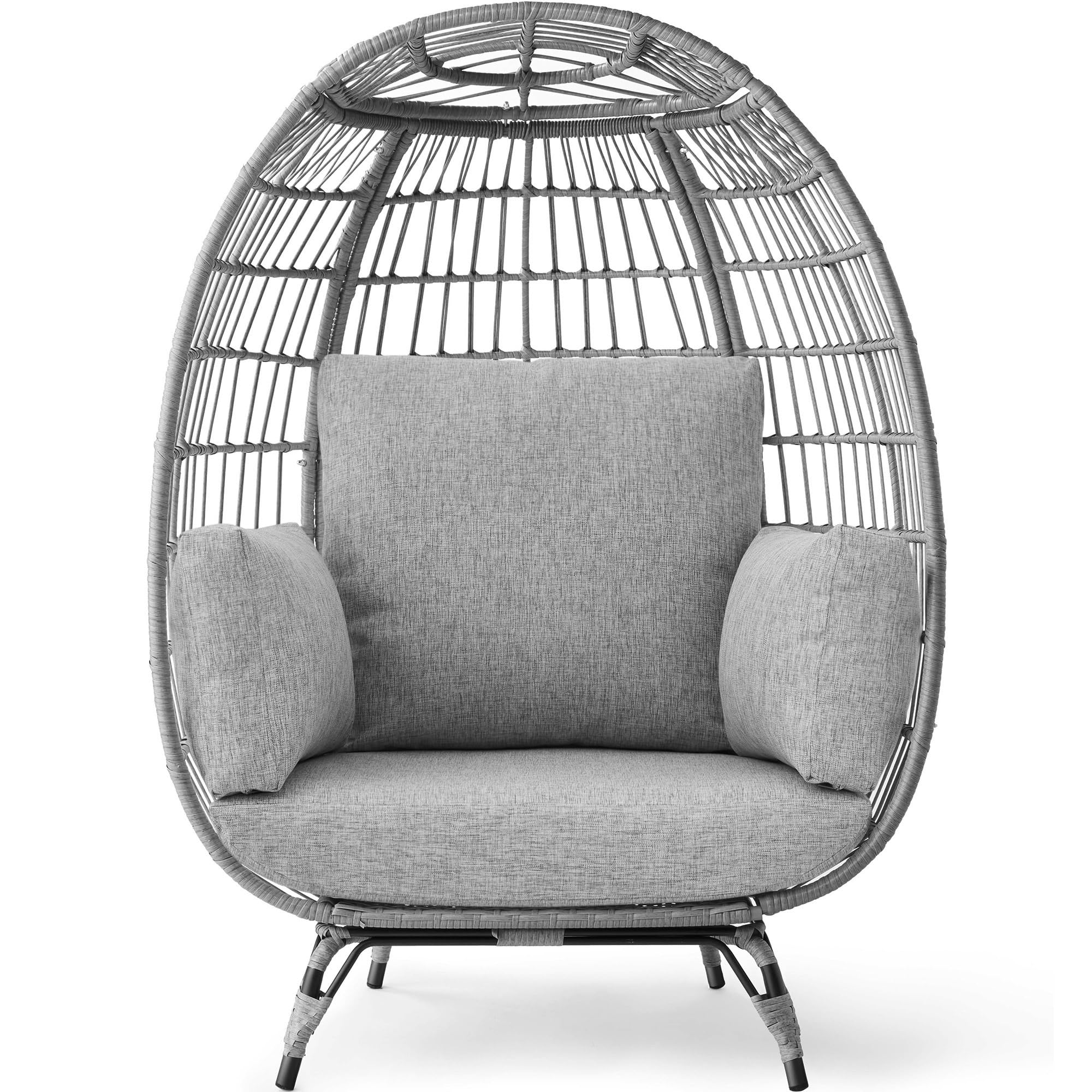 Best Choice Products Wicker Egg Chair, Oversized Indoor Outdoor Lounger for Patio, Backyard, Living Room w/ 4 Cushions, Steel Frame, 440lb Capacity - Black