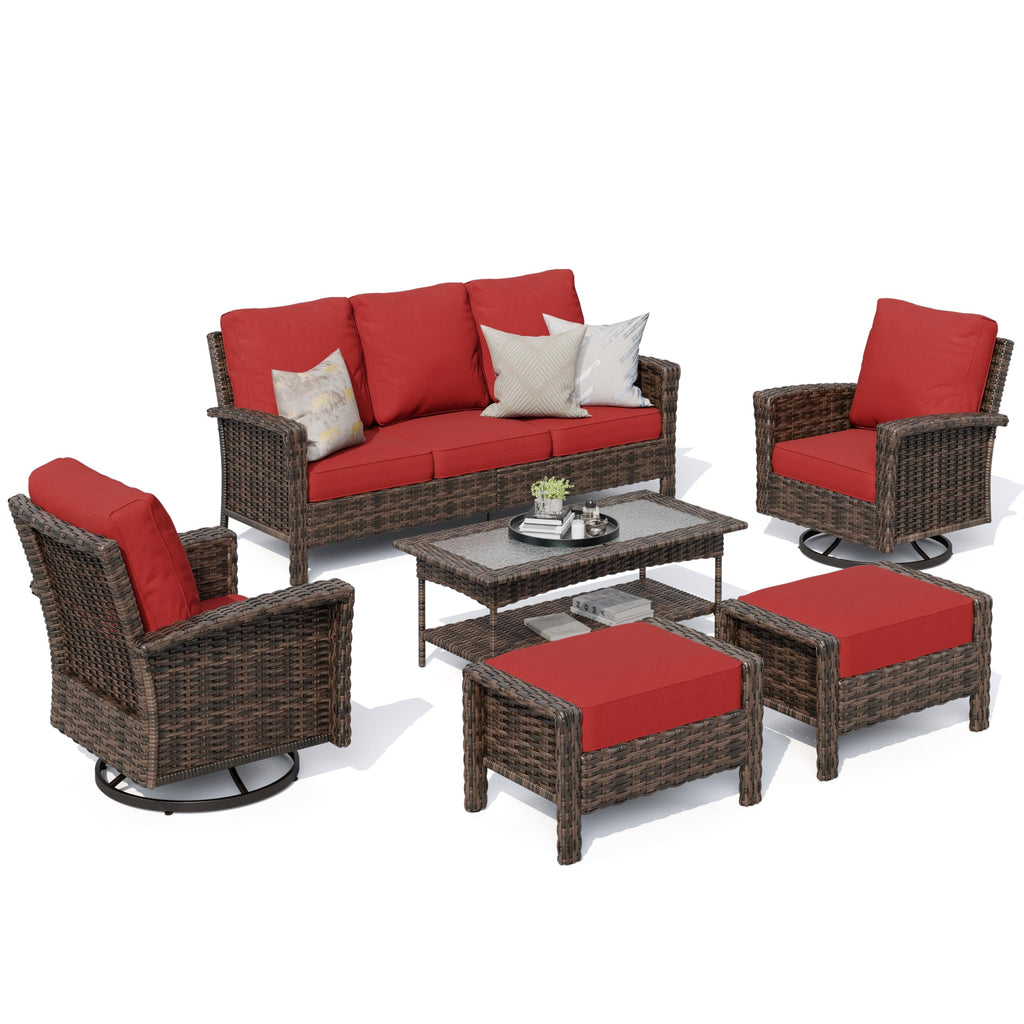 HERA'S HOUSE Patio Furniture Set, High Back Swivel Outdoor Chair with 5.5" Thick Cushions, Oversized Deep Seating Wicker Conversation Set for Lawn Backyard Deck, Navy Blue