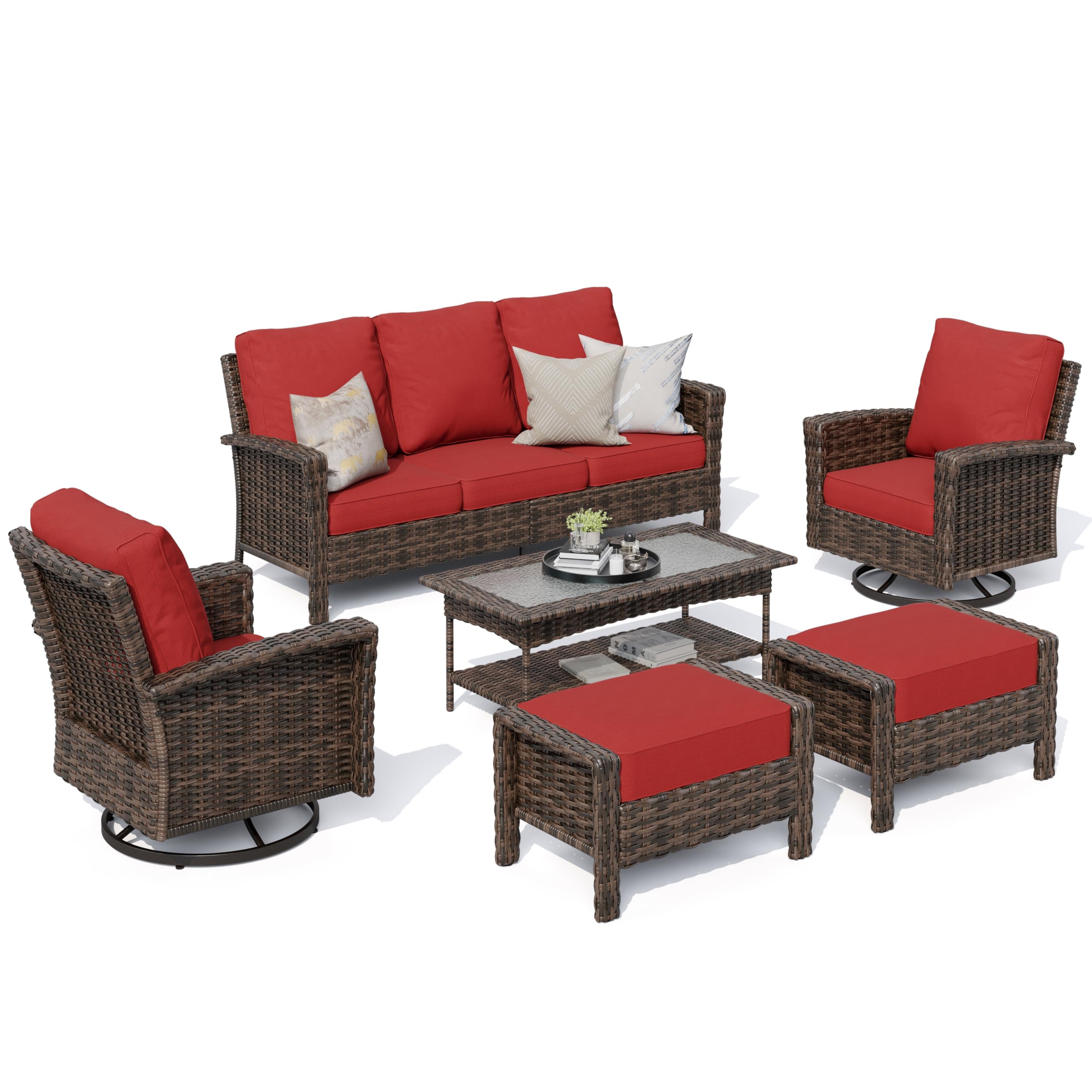 HERA'S HOUSE Patio Furniture Set, High Back Swivel Outdoor Chair with 5.5" Thick Cushions, Oversized Deep Seating Wicker Conversation Set for Lawn Backyard Deck, Navy Blue